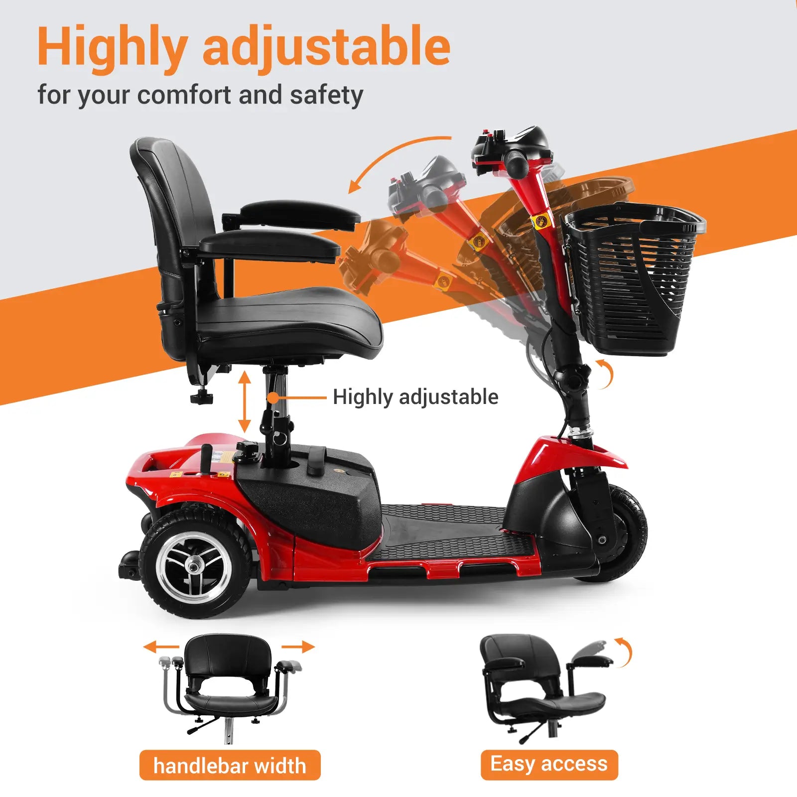Soulout 3 Wheel Electric Mobility Scooter-highly adjustable#Color_Red