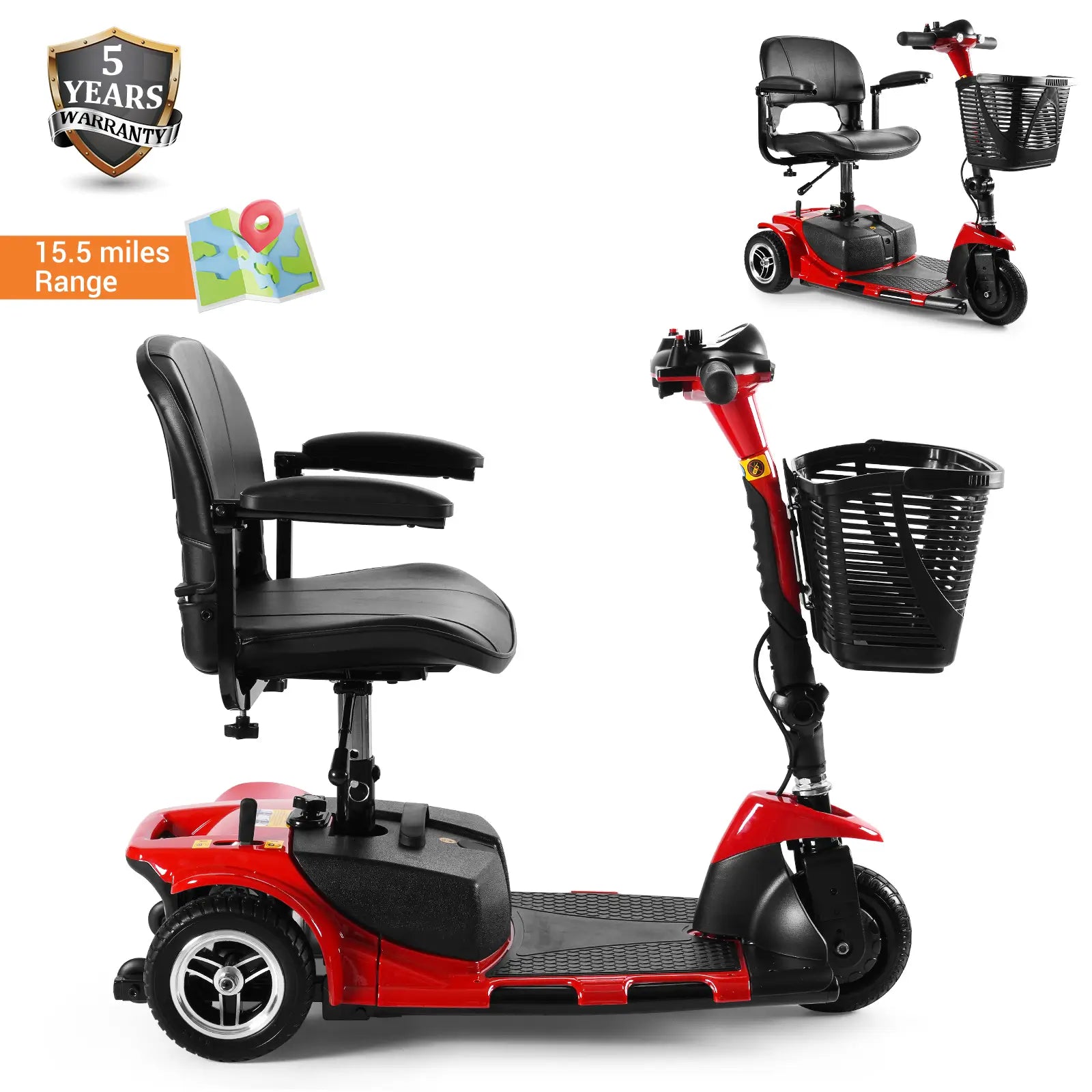 Soulout 3 Wheel Electric Mobility Scooter-15.5miles range#Color_Red