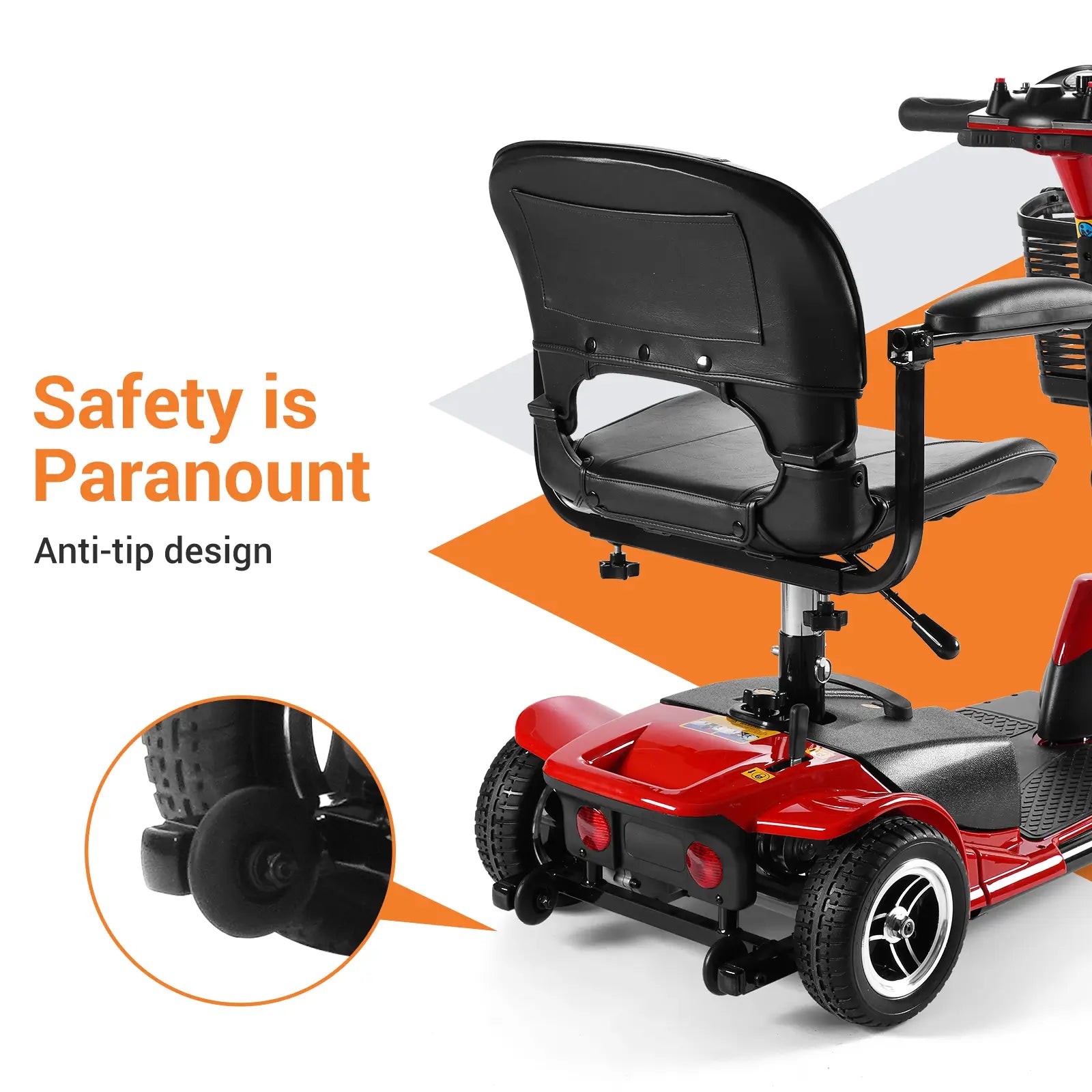 Soulout 3 Wheel Electric Mobility Scooter-Red-anti-tip design#Color_Red