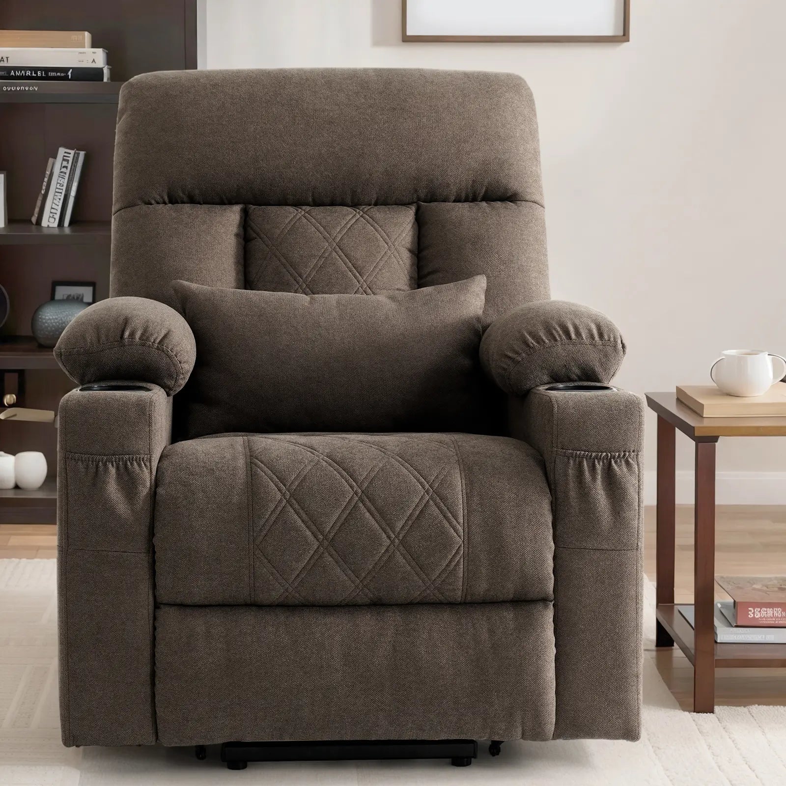 Three Motor Power Lift Recliner Chair with Adjustable Headrest-Brown#Color_Brown