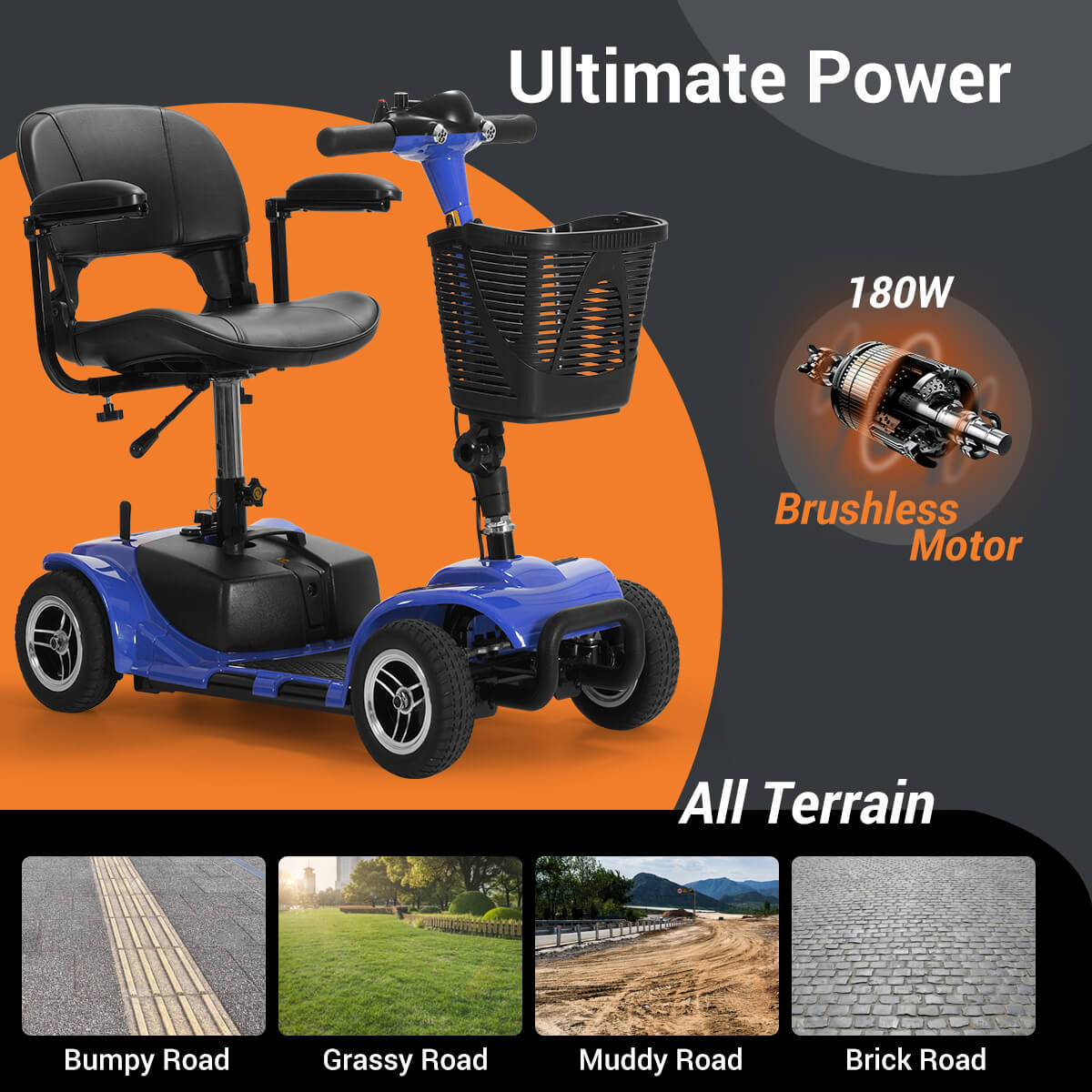 soulout 4 Wheel Electric Mobility Scooter#Color_Blue
