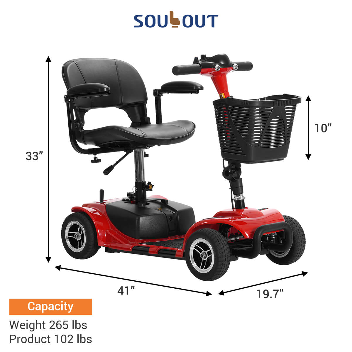 soulout 4 Wheel Electric Mobility Scooter size#Color_Red