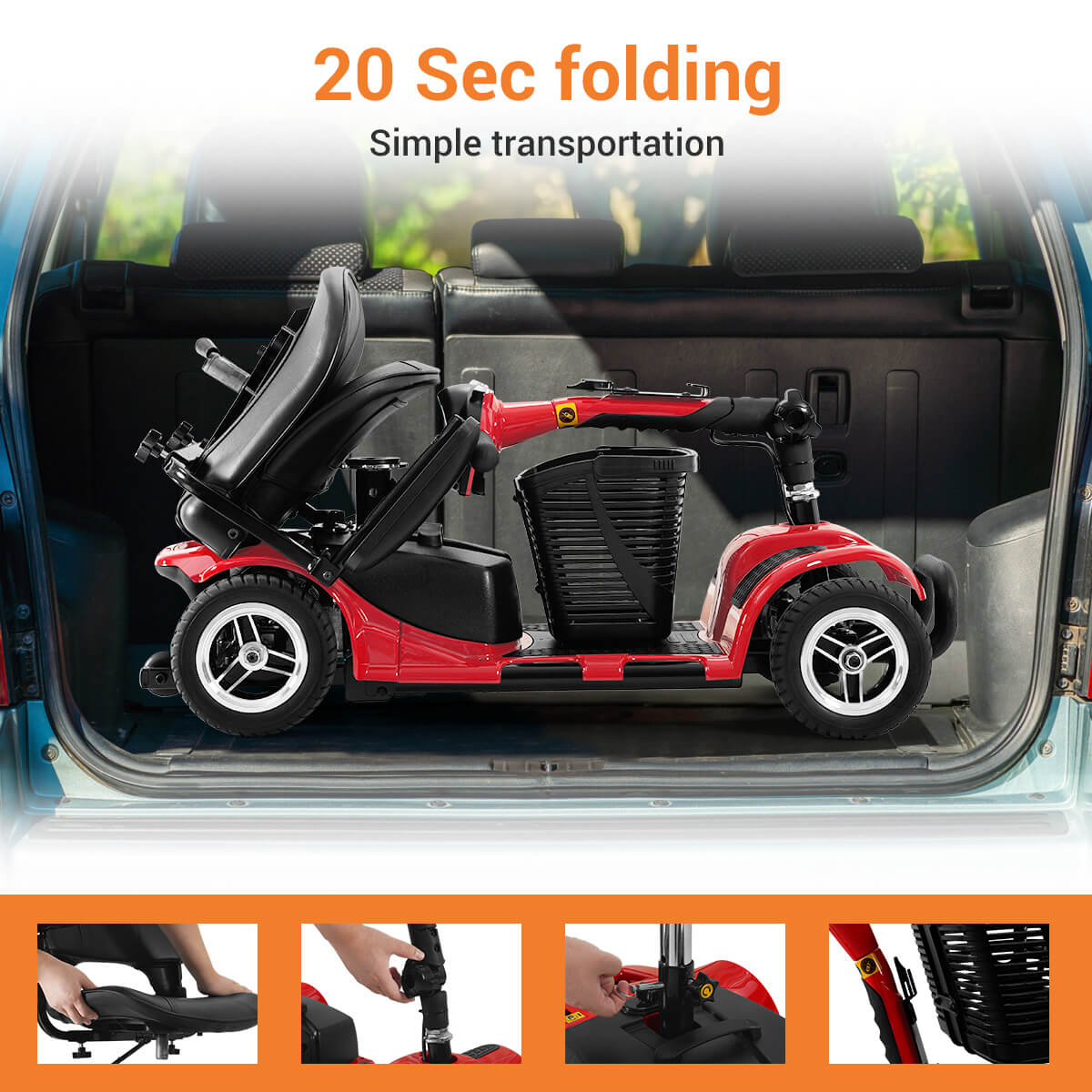 soulout 4 Wheel Electric Mobility Scooter#Color_Red