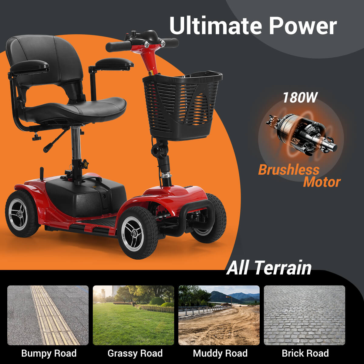 soulout 4 Wheel Electric Mobility Scooter#Color_Red