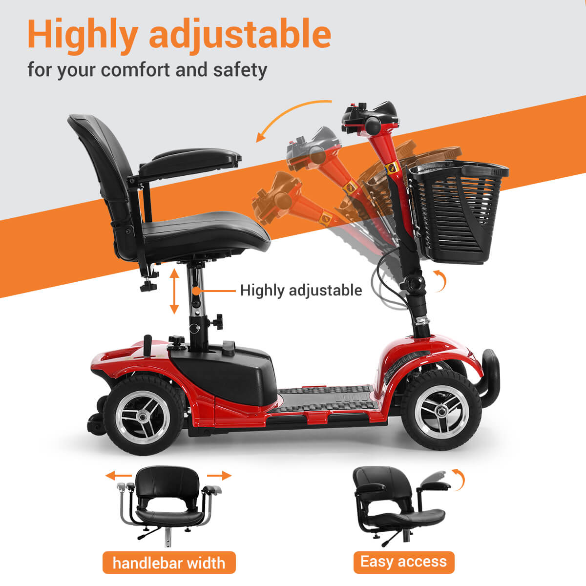 soulout 4 Wheel Electric Mobility Scooter#Color_Red