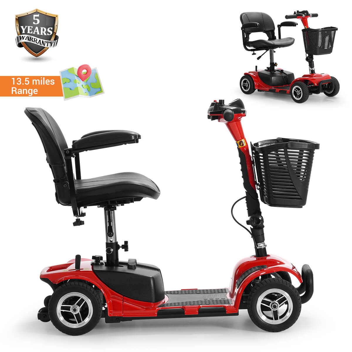 soulout 4 Wheel Electric Mobility Scooter#Color_Red
