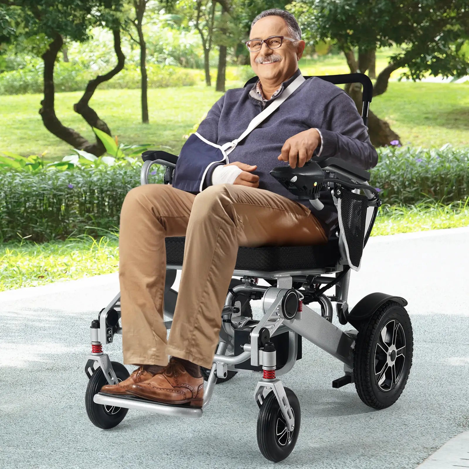 a man seat on soulout electric wheelchiar