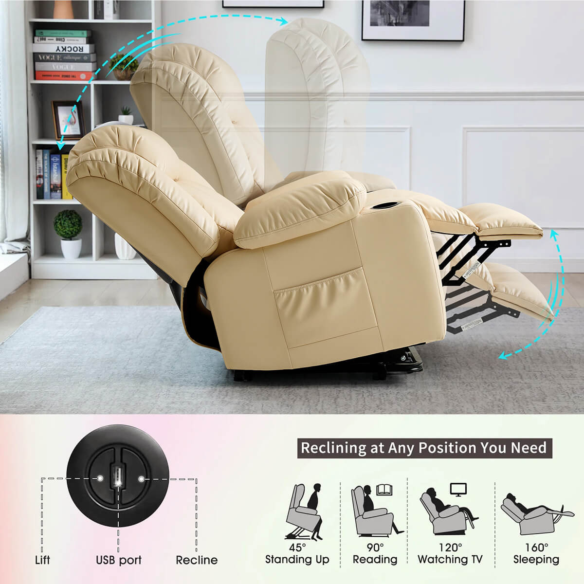 Soulout Luxury Lift Recliner Chairs With Massage and Heating, Beige