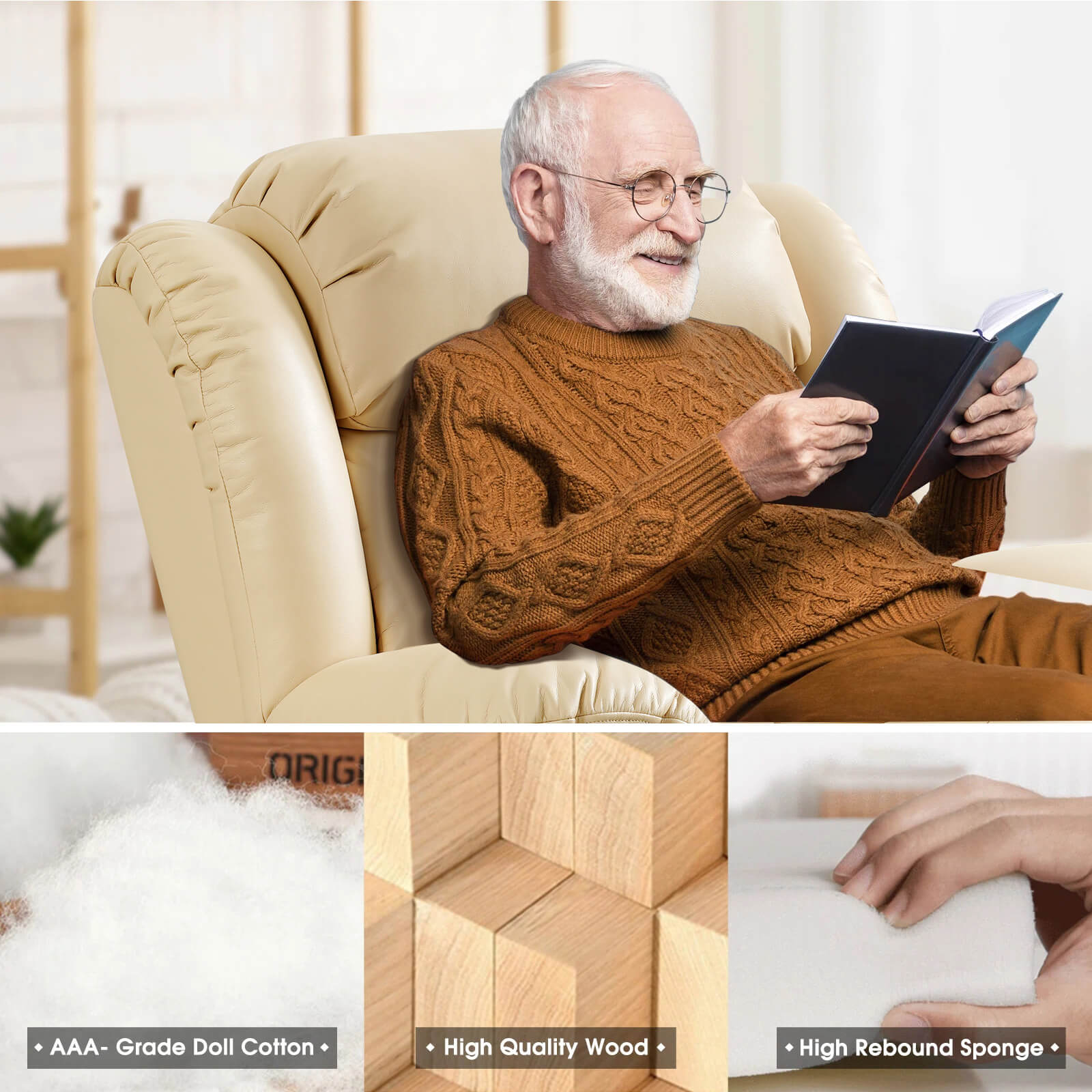 Soulout Luxury Lift Recliner Chairs With Massage and Heating, Beige