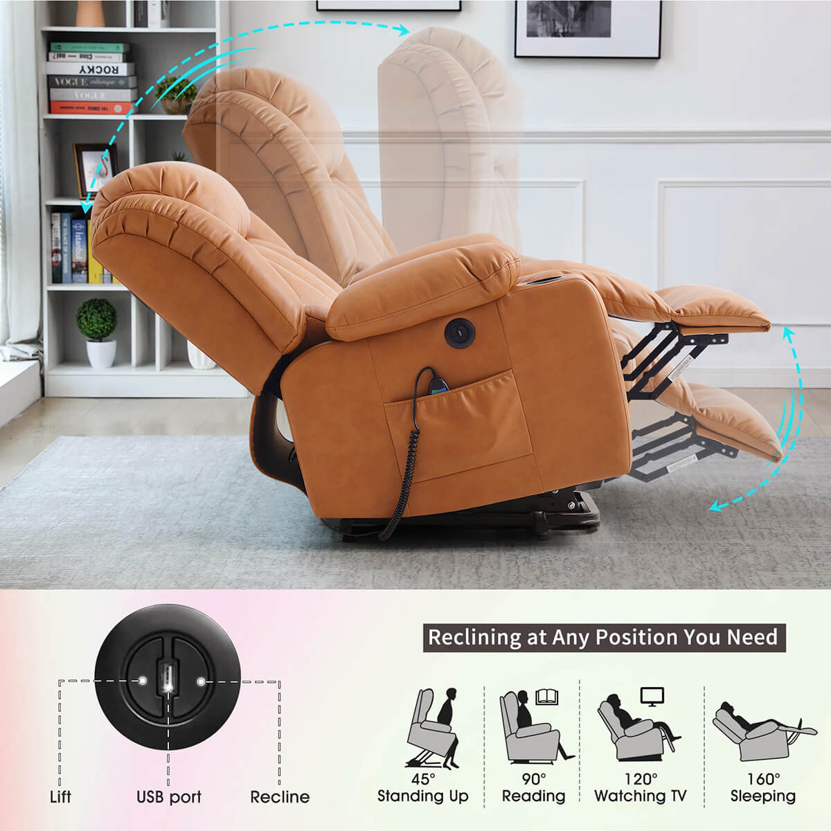 Soulout Luxury Lift Chair Recliners With Massage and Heating, Orange