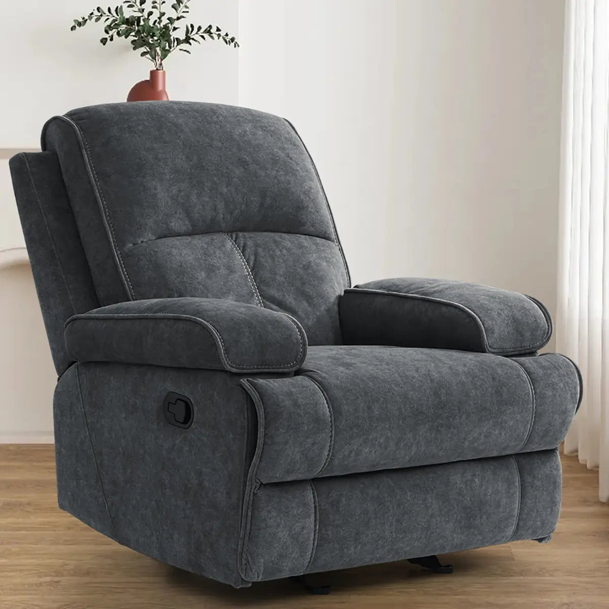 Manual Rocking Recliner Nursery Gliders, Breathable Fabric Grey