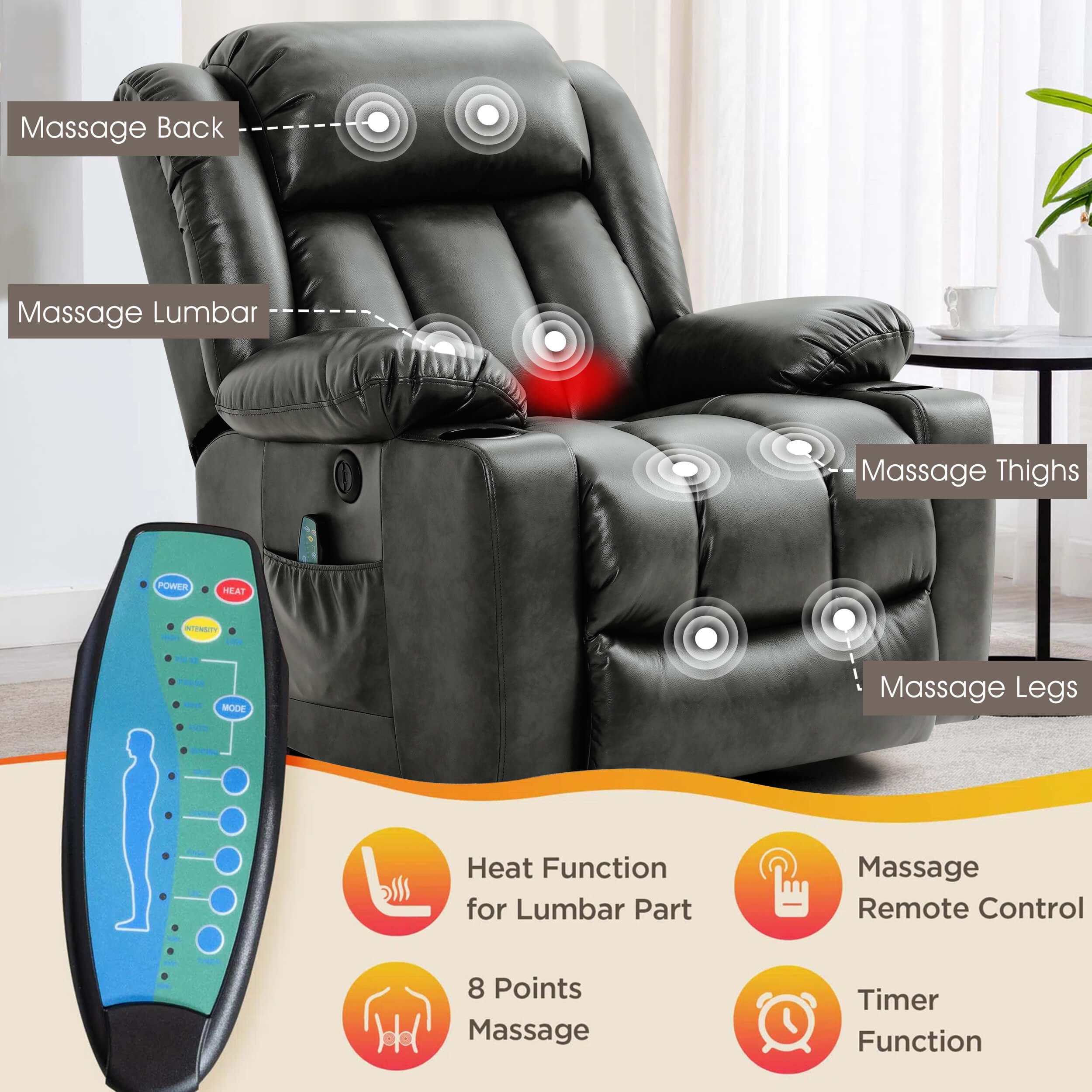 Soulout Luxury Lift Chair Recliner with Heat and Massage Grey