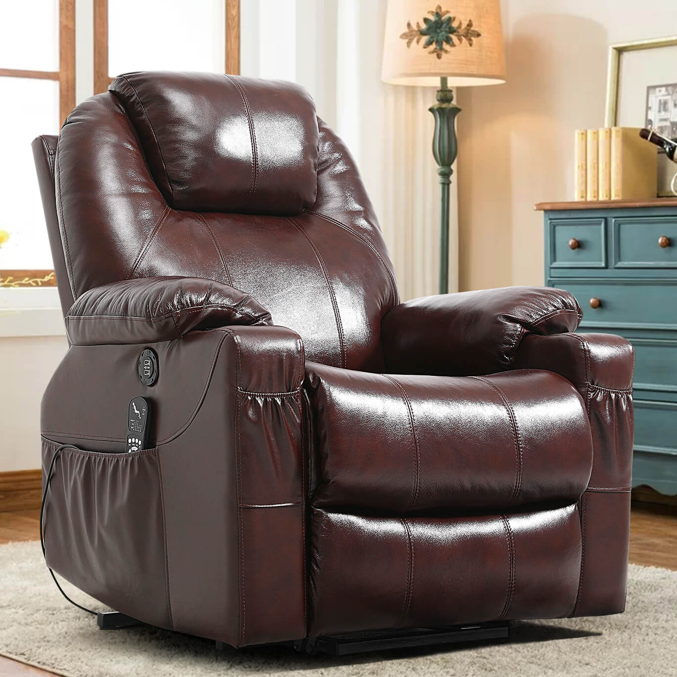 Soulout genuine leather brown lift chair recliners#Color_Brown