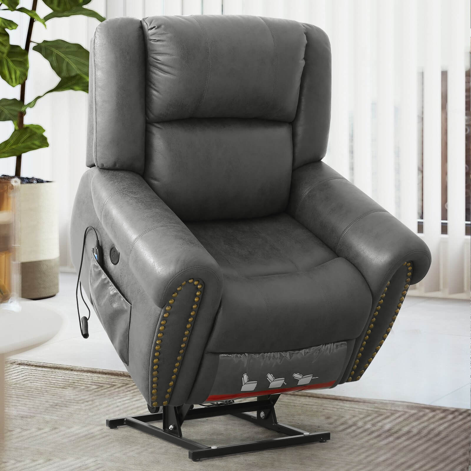 Large Infinite Position Lift Chair Recliner with Heat and Massage, Fabric