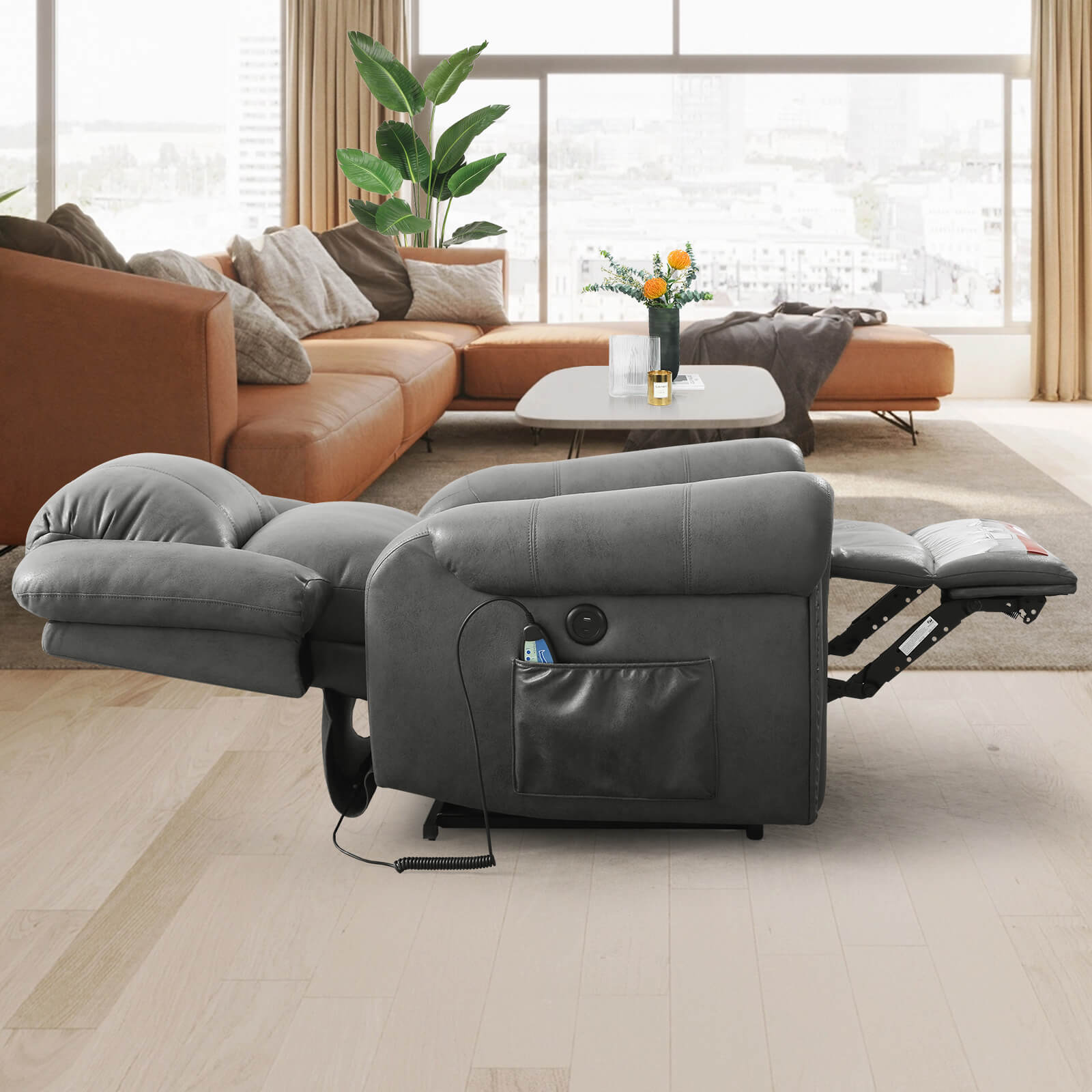 Large Infinite Position Lift Chair Recliner with Heat and Massage, Fabric