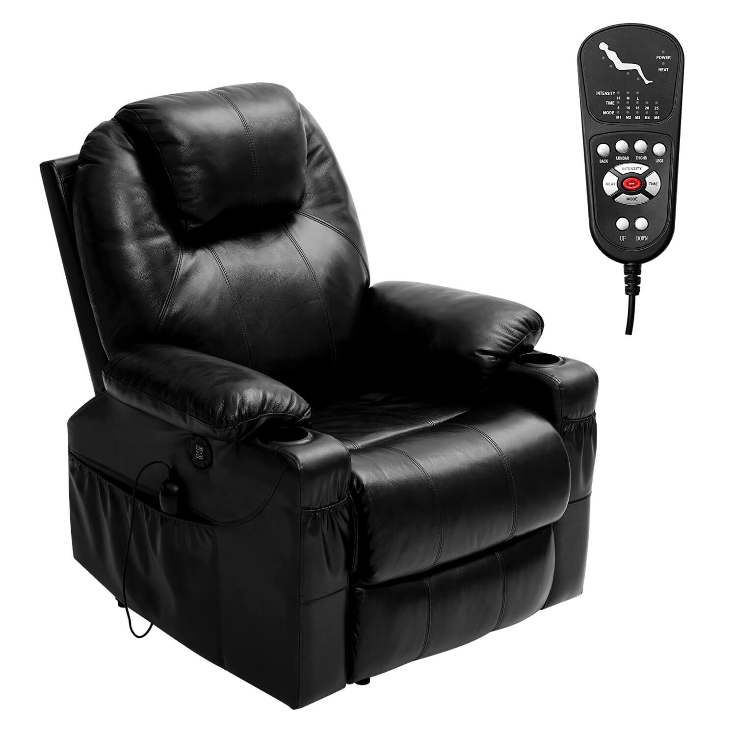 Large Genuine Leather Power Lift Chair Electric Recliner for Elderly black#Color_Black