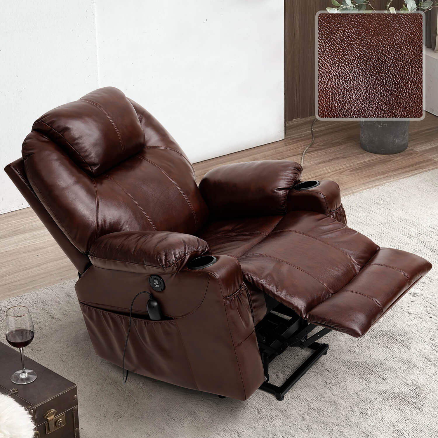 Large Genuine Leather Power Lift Chair Electric Recliner for Elderly#Color_Brown