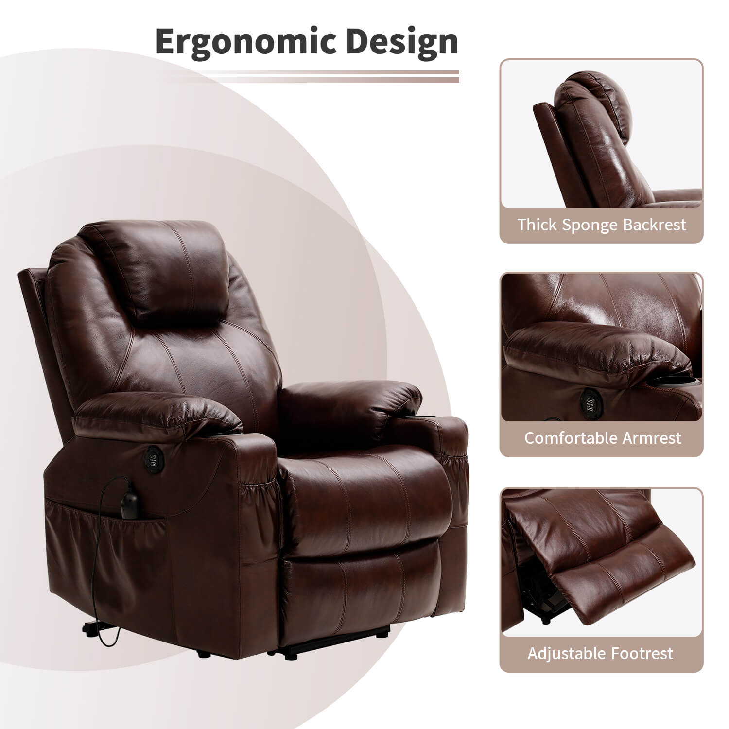 Power Lift Recliner Chair ergongmic design#Color_Brown