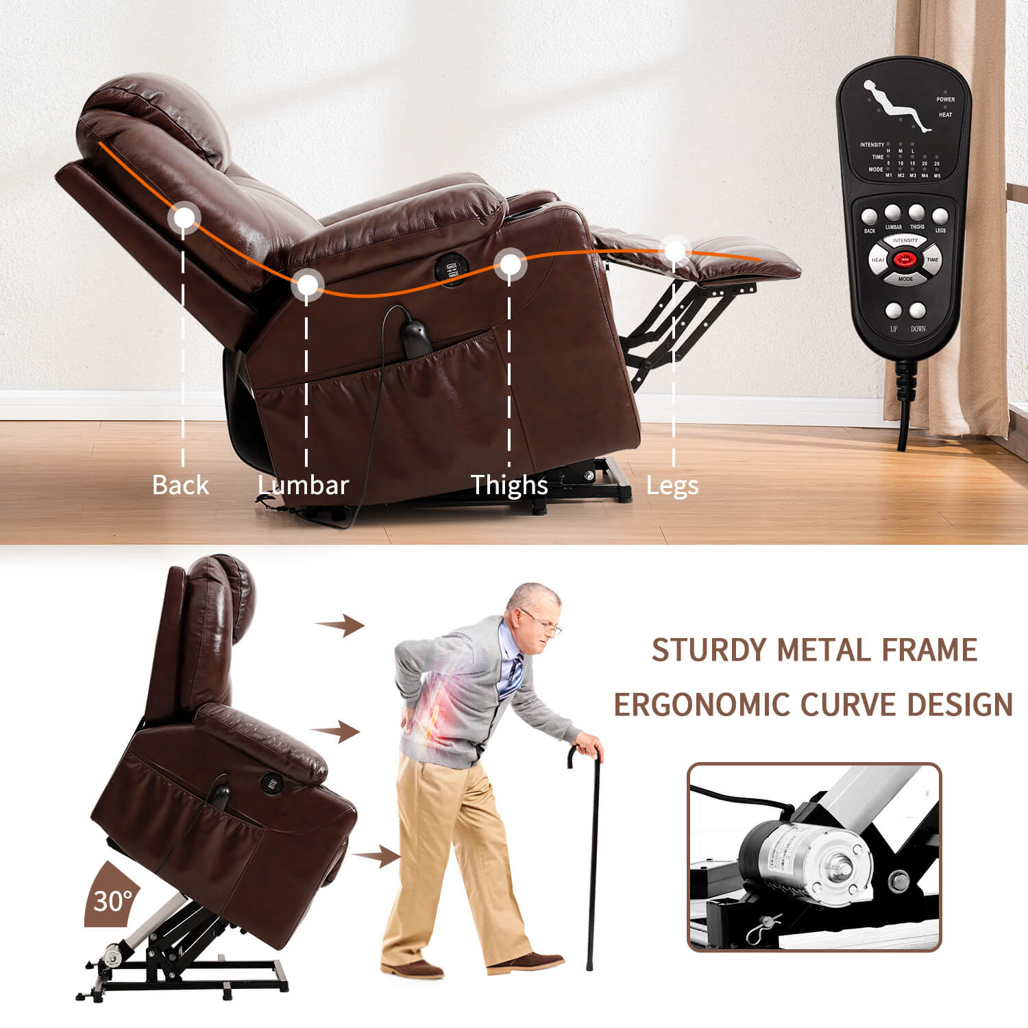 The power lift chair helps a elderly stand up easily#Color_Brown