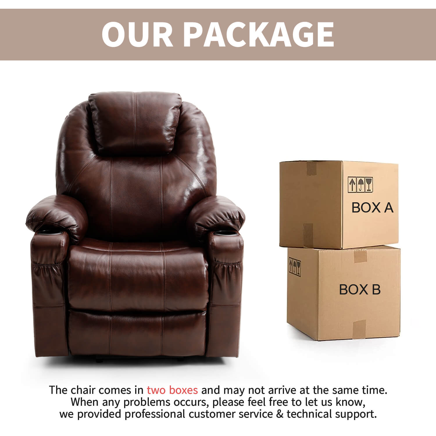 Soulout Power Lift Recliner Chair shipping with two boxes#Color_Brown