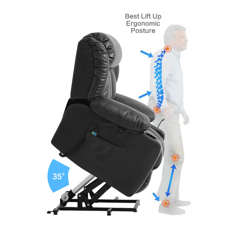 the black lift chair helps old man to stand up