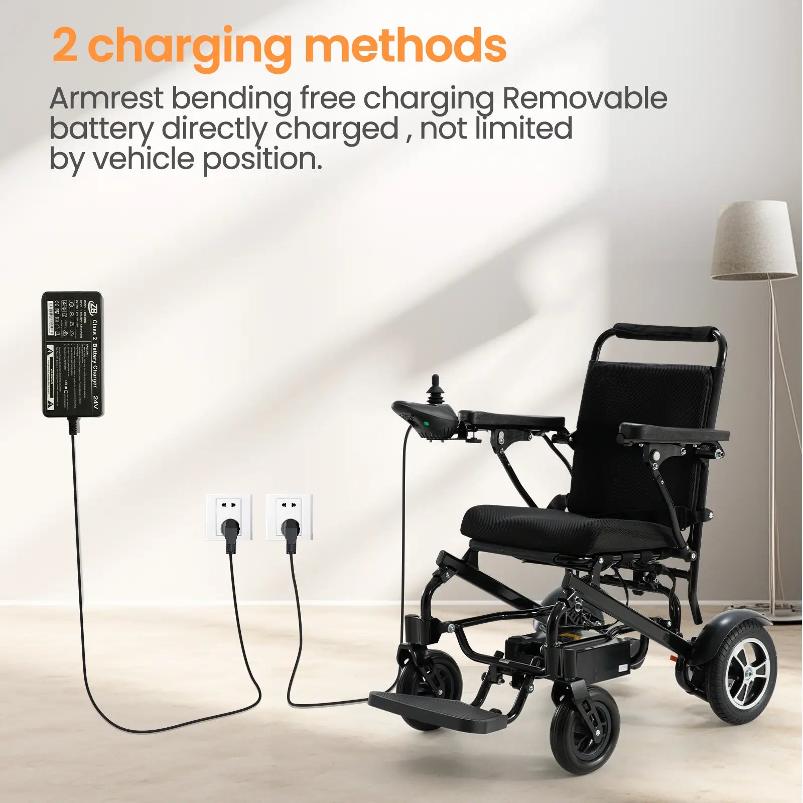 30 Miles Long Travel Range Lightweight Electric Wheelchair-2 charging methods