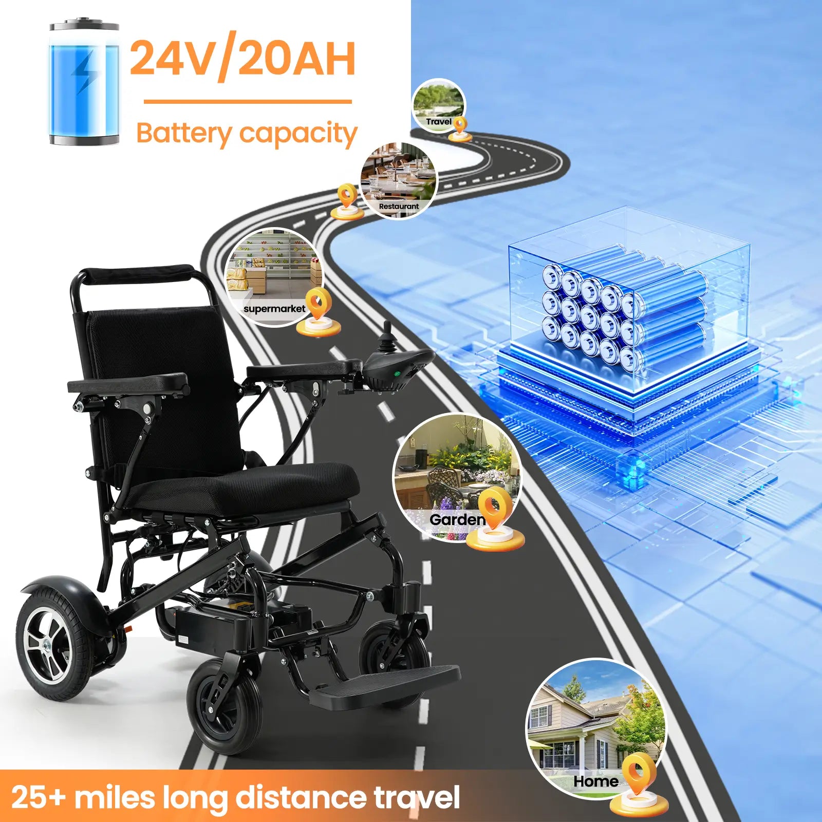 30 Miles Long Travel Range Lightweight Electric Wheelchair-30 miles travel range