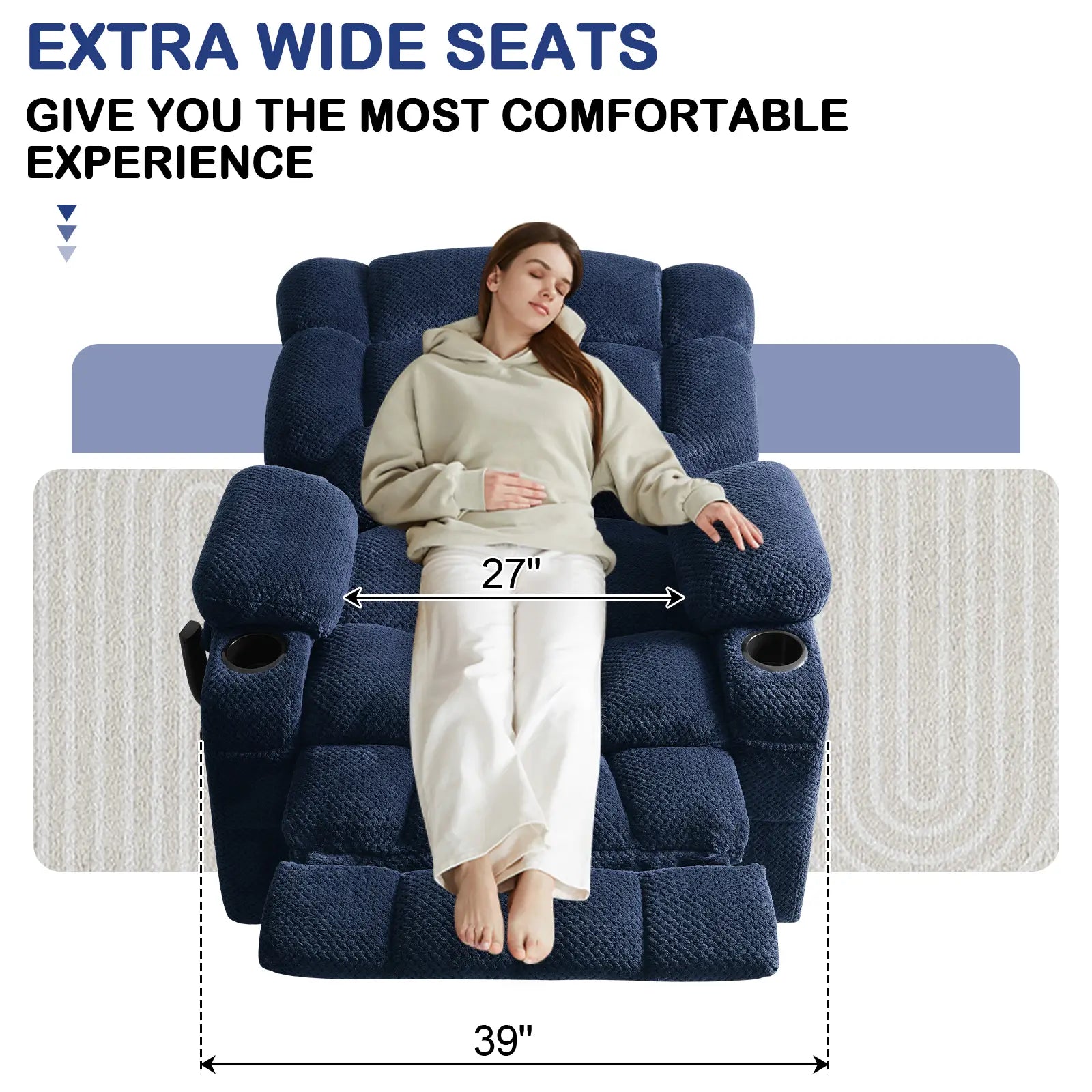 Extra  Large and Wide Power Lift Recliner Chair, One-click Reset, Infinite Position 27"Extra Wide Seat#Color_Navy Blue