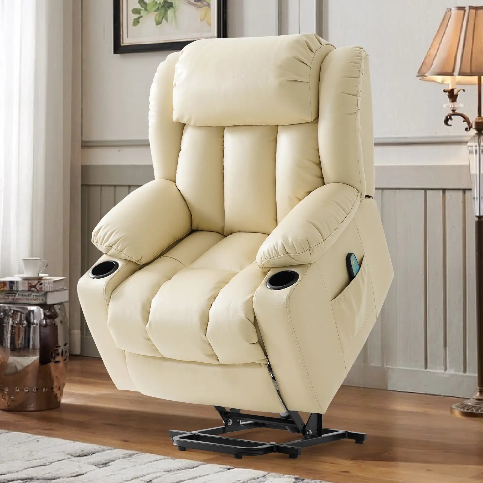 Large Lift Recliner Chair with Heat and Massage lift mechanism#Color_Beige