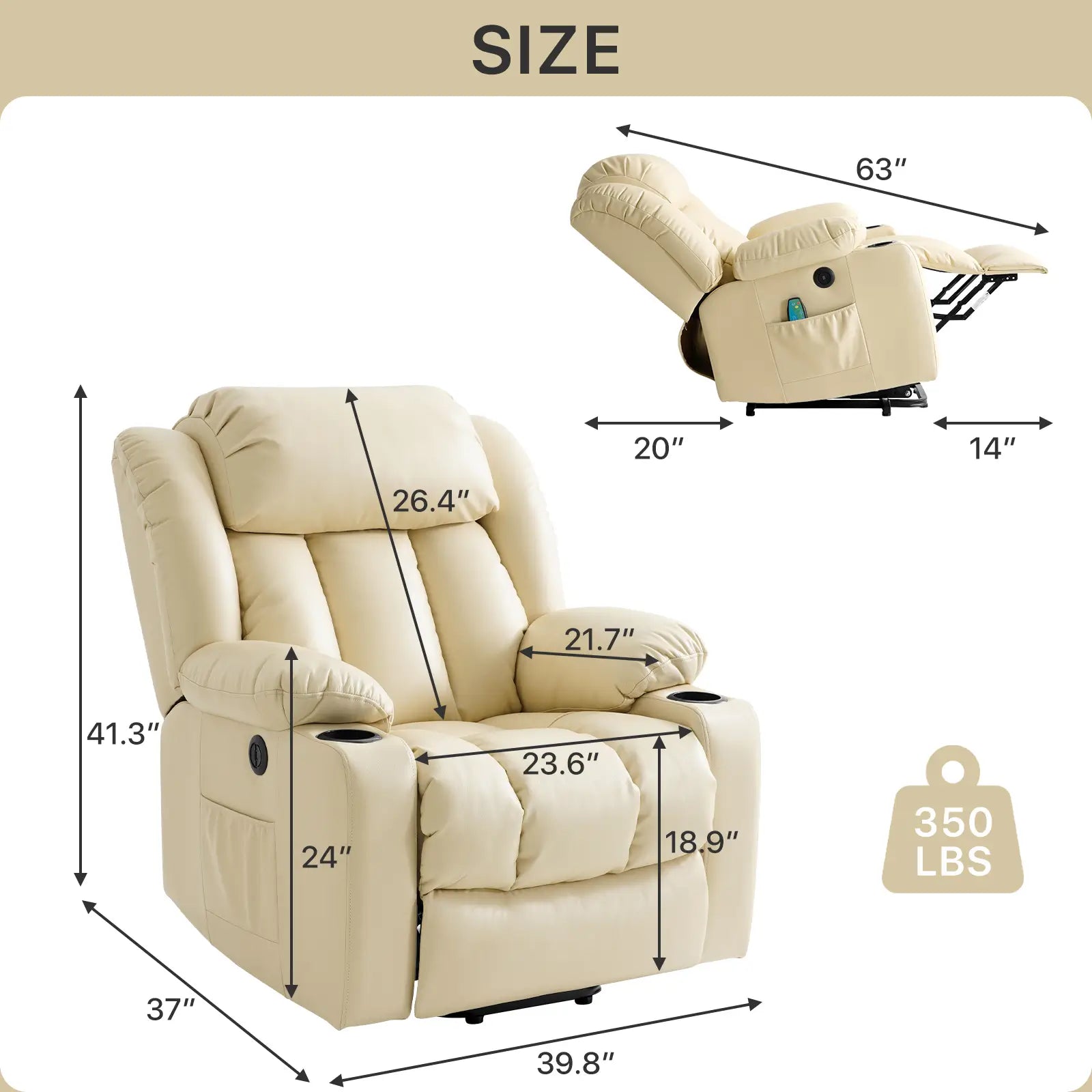 Large Lift Recliner Chair with Heat and Massage Size#Color_Beige