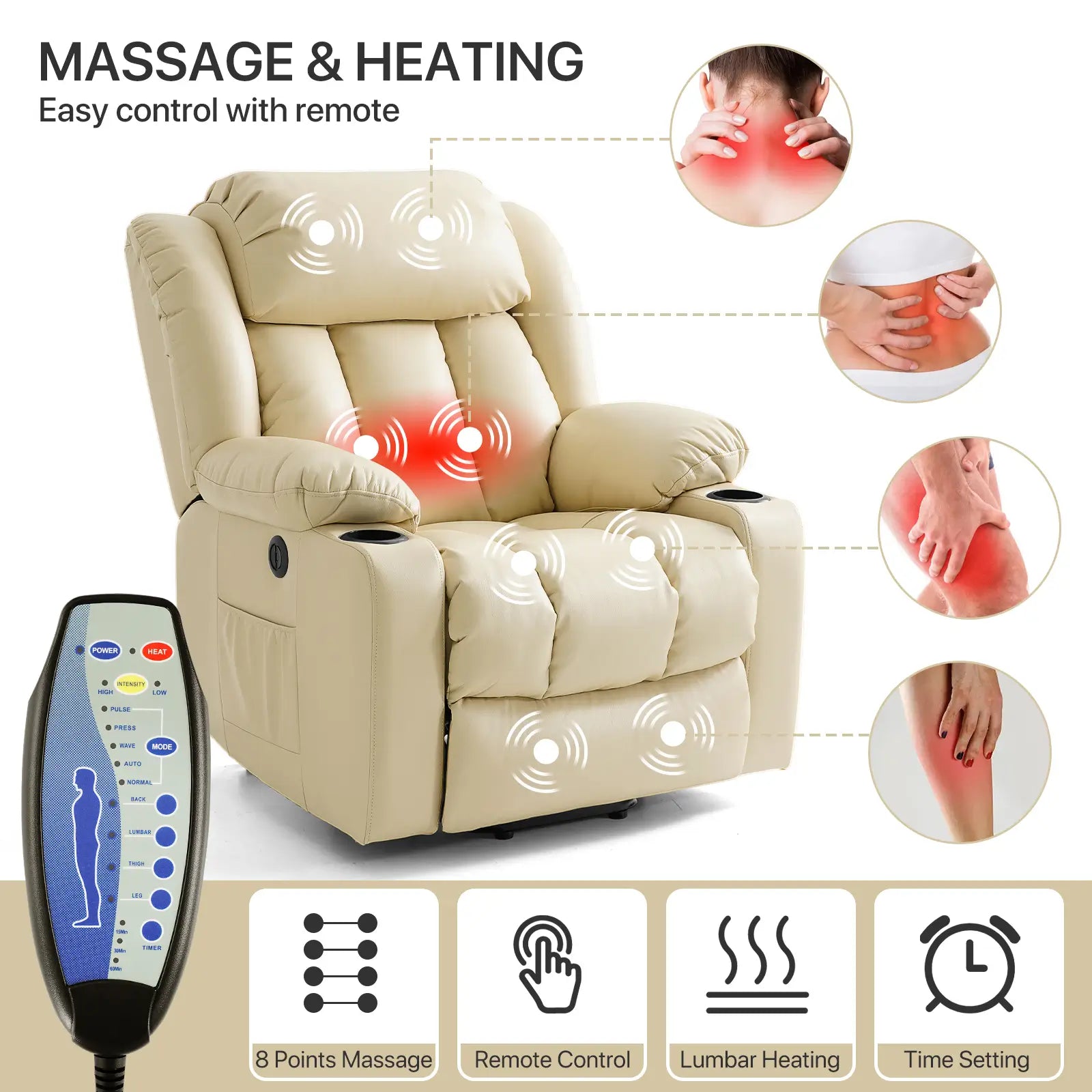 Large Lift Recliner Chair Heating and Massage#Color_Beige