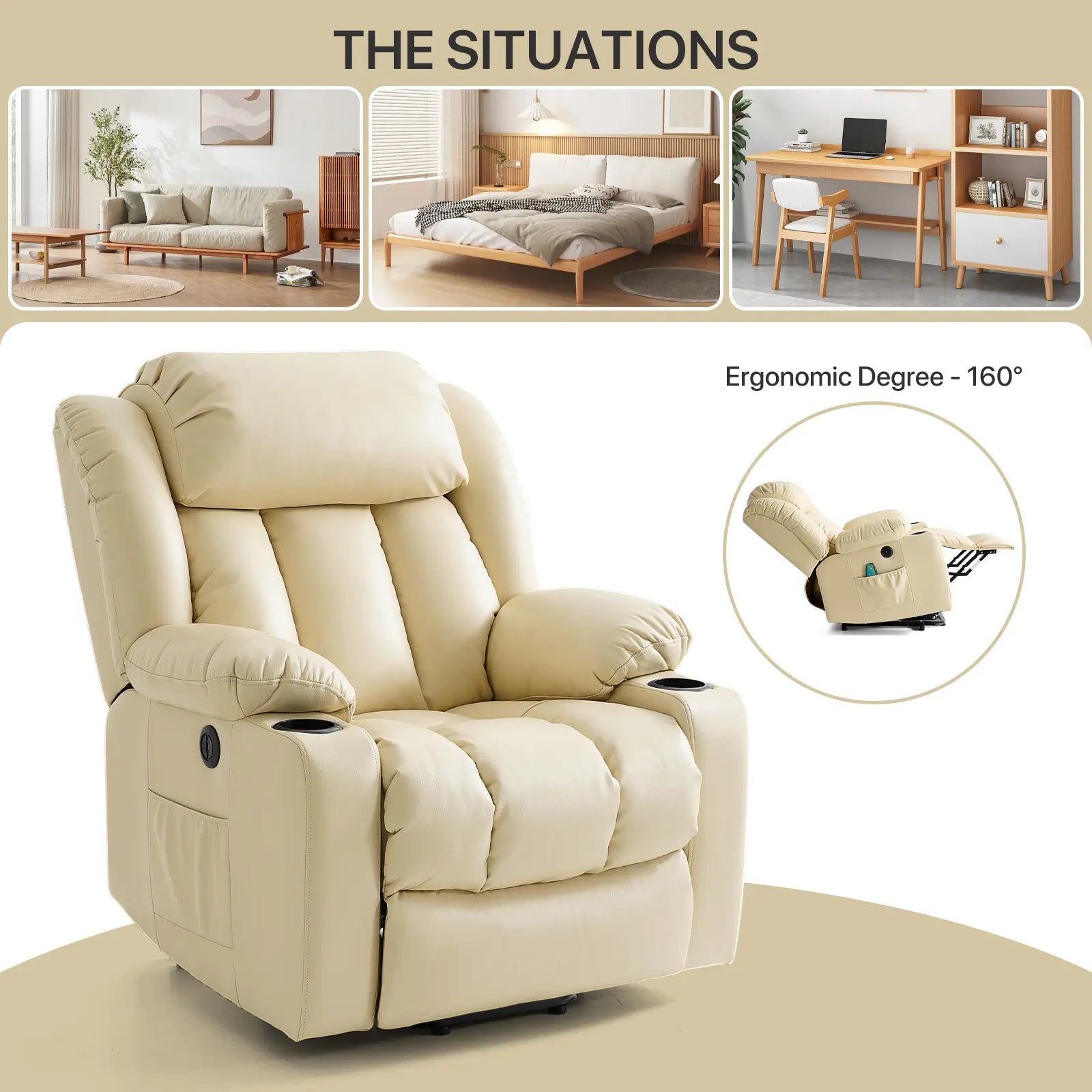 Large Lift Recliner Chair with Heat and Massage Multi-scenario application#Color_Beige