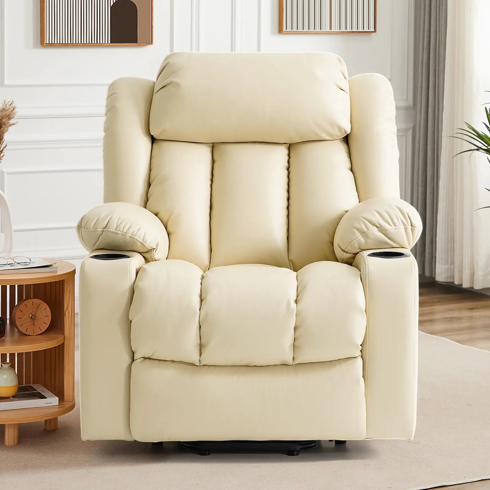 Large Lift Recliner Chair with Heat and Massage#Color_Beige