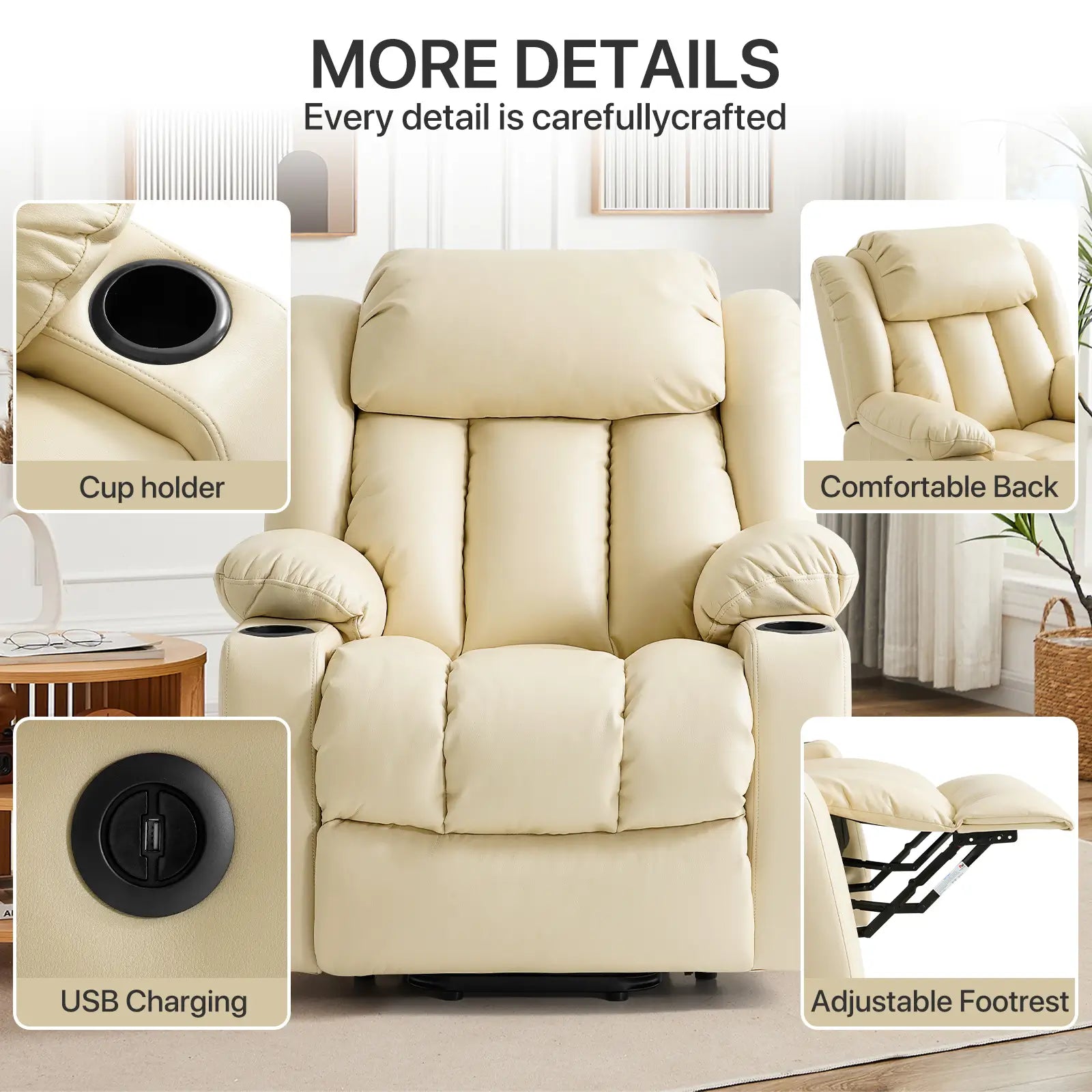 Large Lift Recliner Chair with Heat and Massage More Details#Color_Beige