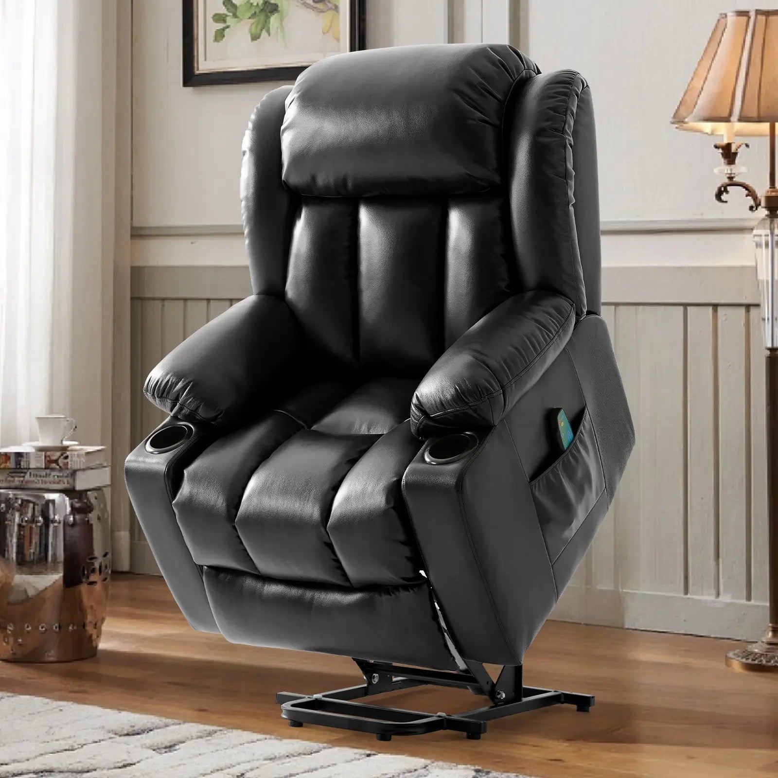 Large Lift Recliner Chair with Heat and Massage lift mechanism#Color_Black