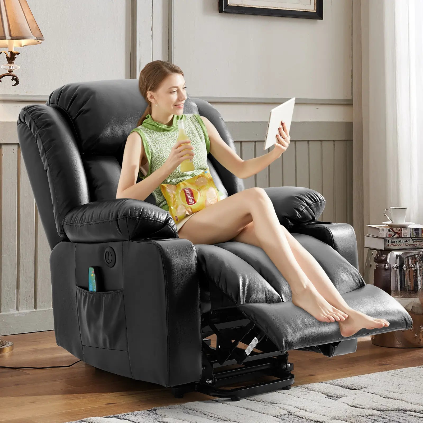 Large Lift Recliner Chair with Heat and Massage#Color_Black