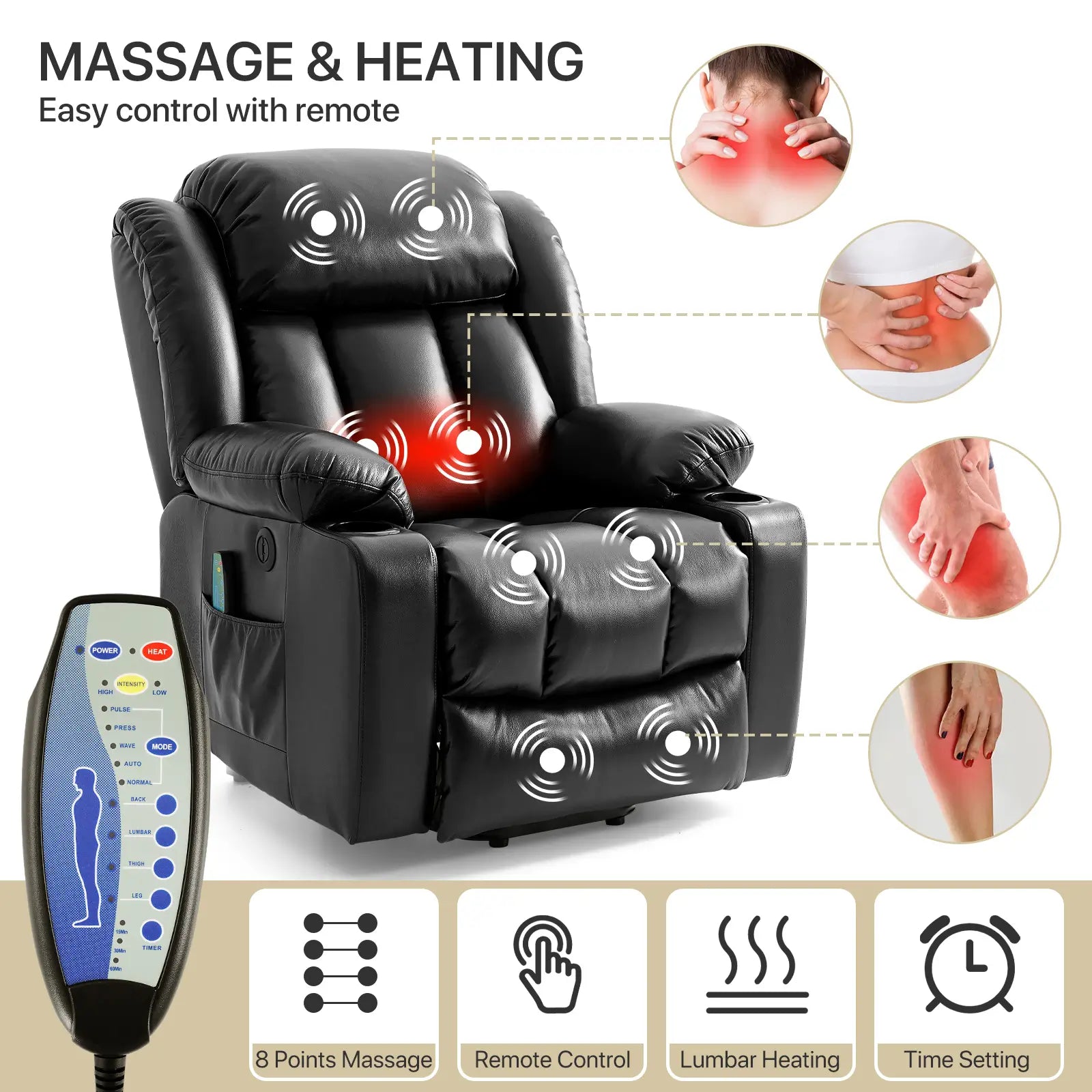 Large Lift Recliner Chair Heating and Massage#Color_Black