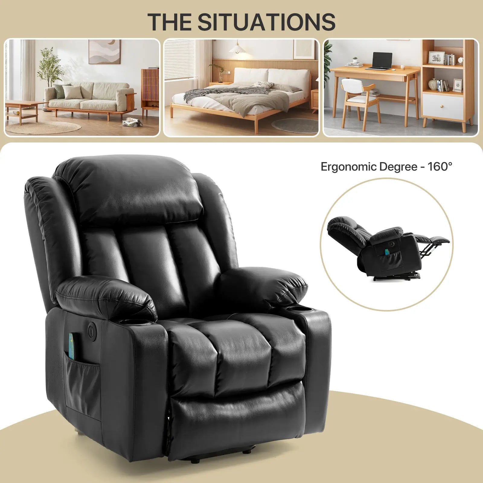 Large Lift Recliner Chair with Heat and Massage Multi-scenario application#Color_Black