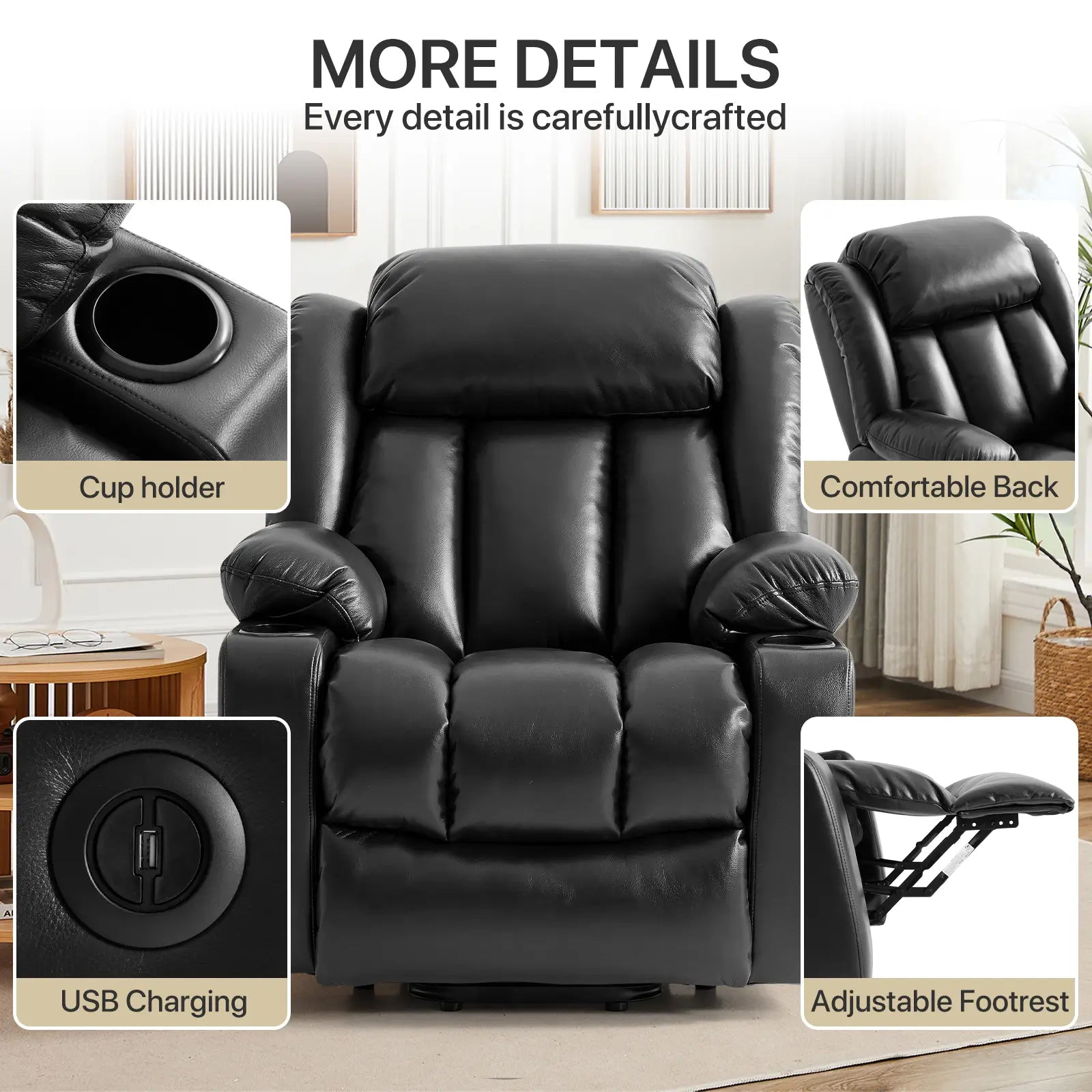 Large Lift Recliner Chair with Heat and Massage More Details#Color_Black