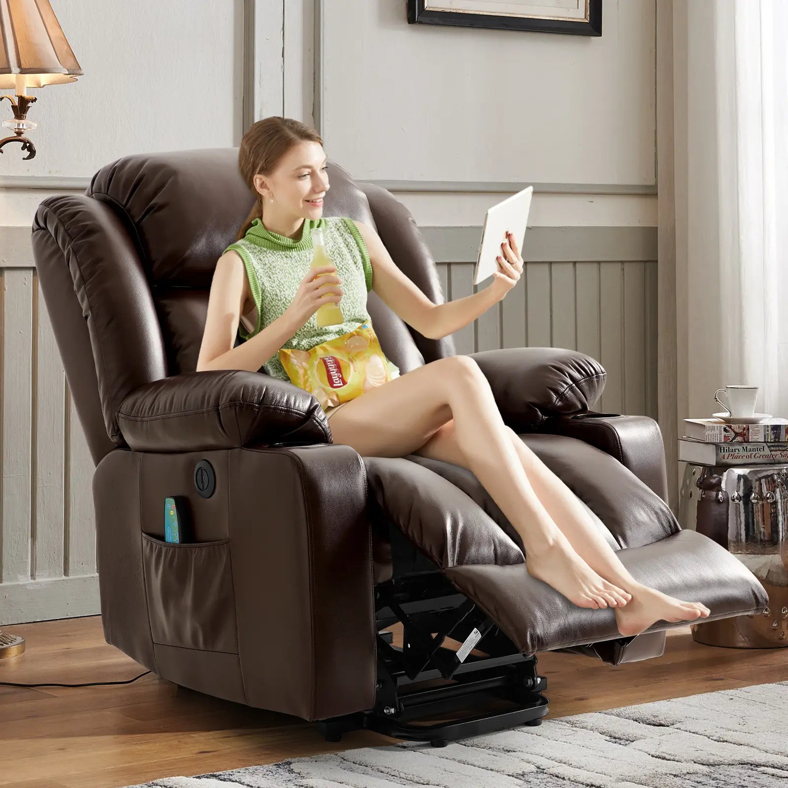 Large Lift Recliner Chair with Heat and Massage#Color_Brown