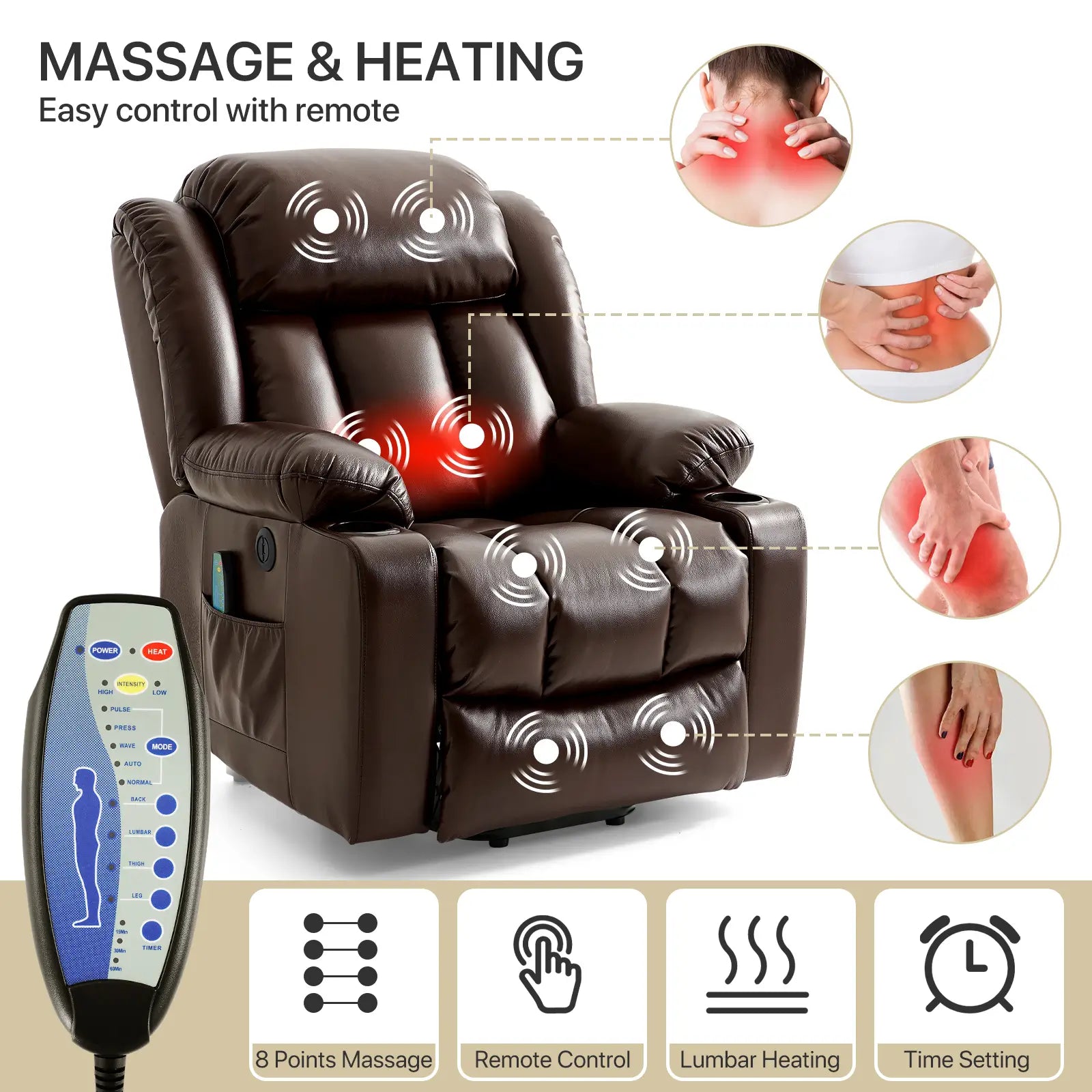 Large Lift Recliner Chair Heating and Massage#Color_Brown