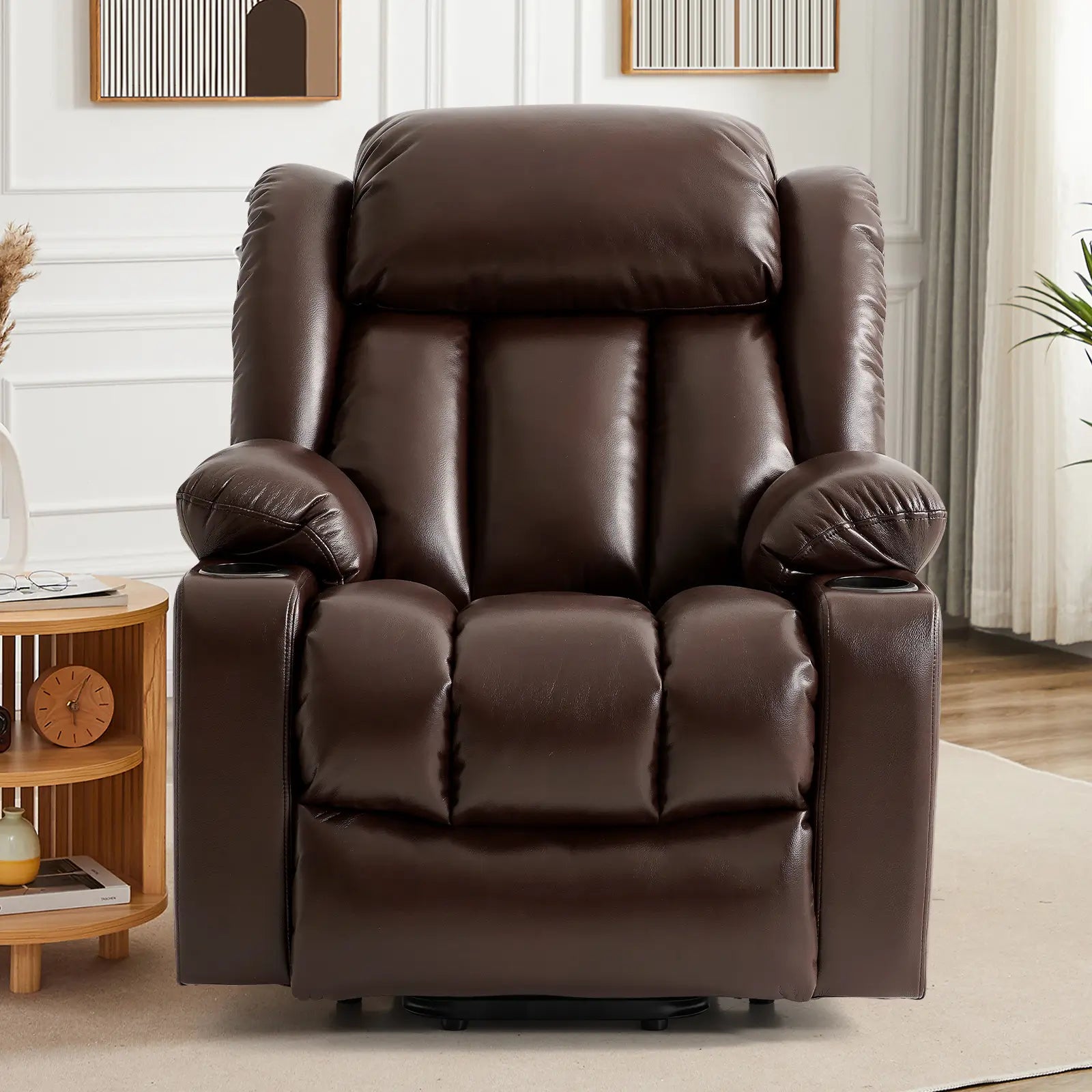 Large Lift Recliner Chair with Heat and Massage#Color_Brown