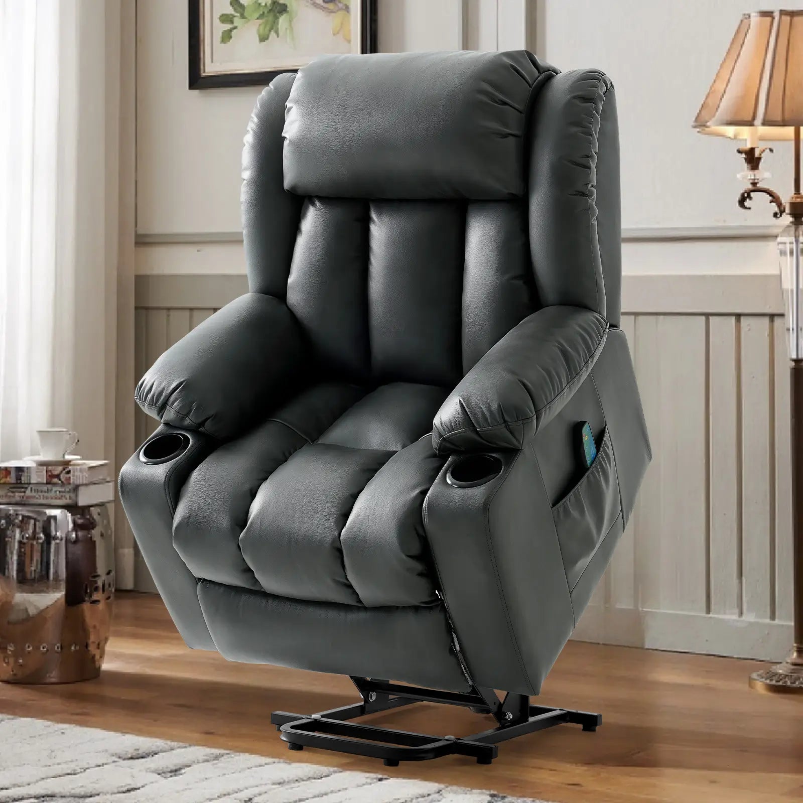 Large Lift Recliner Chair with Heat and Massage lift mechanism#Color_Grey