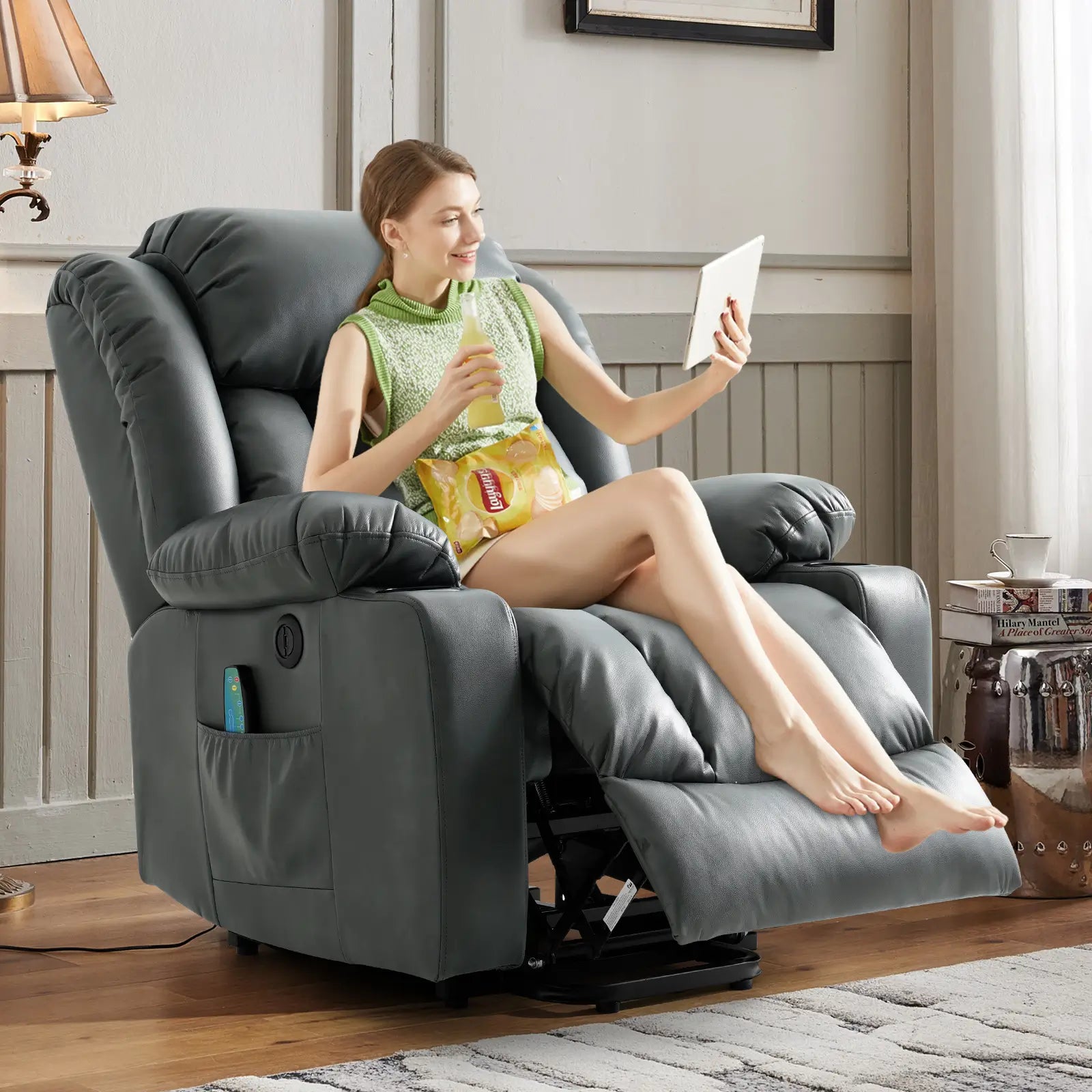 Large Lift Recliner Chair with Heat and Massage#Color_Grey