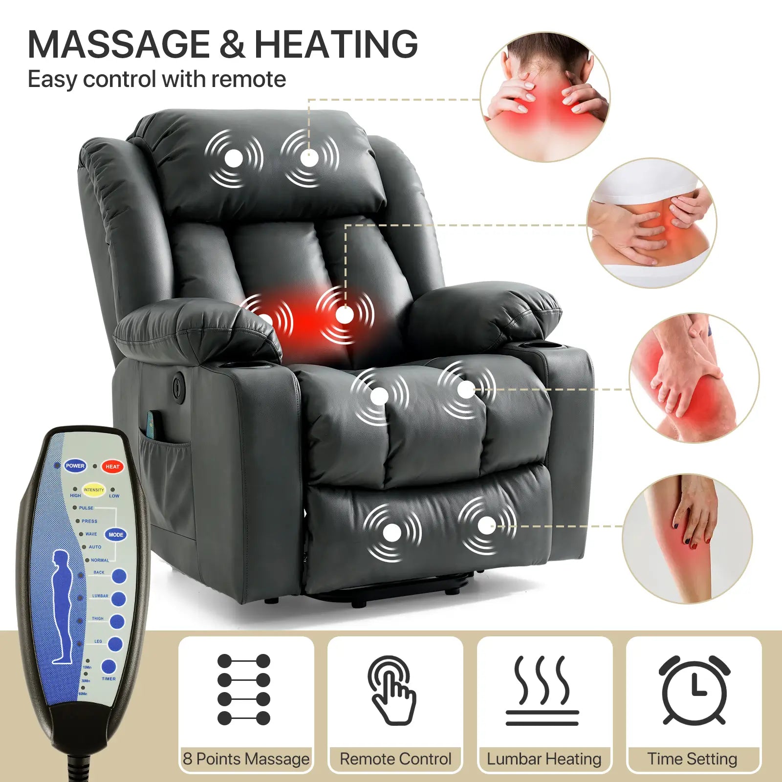 Large Lift Recliner Chair Heating and Massage#Color_Grey