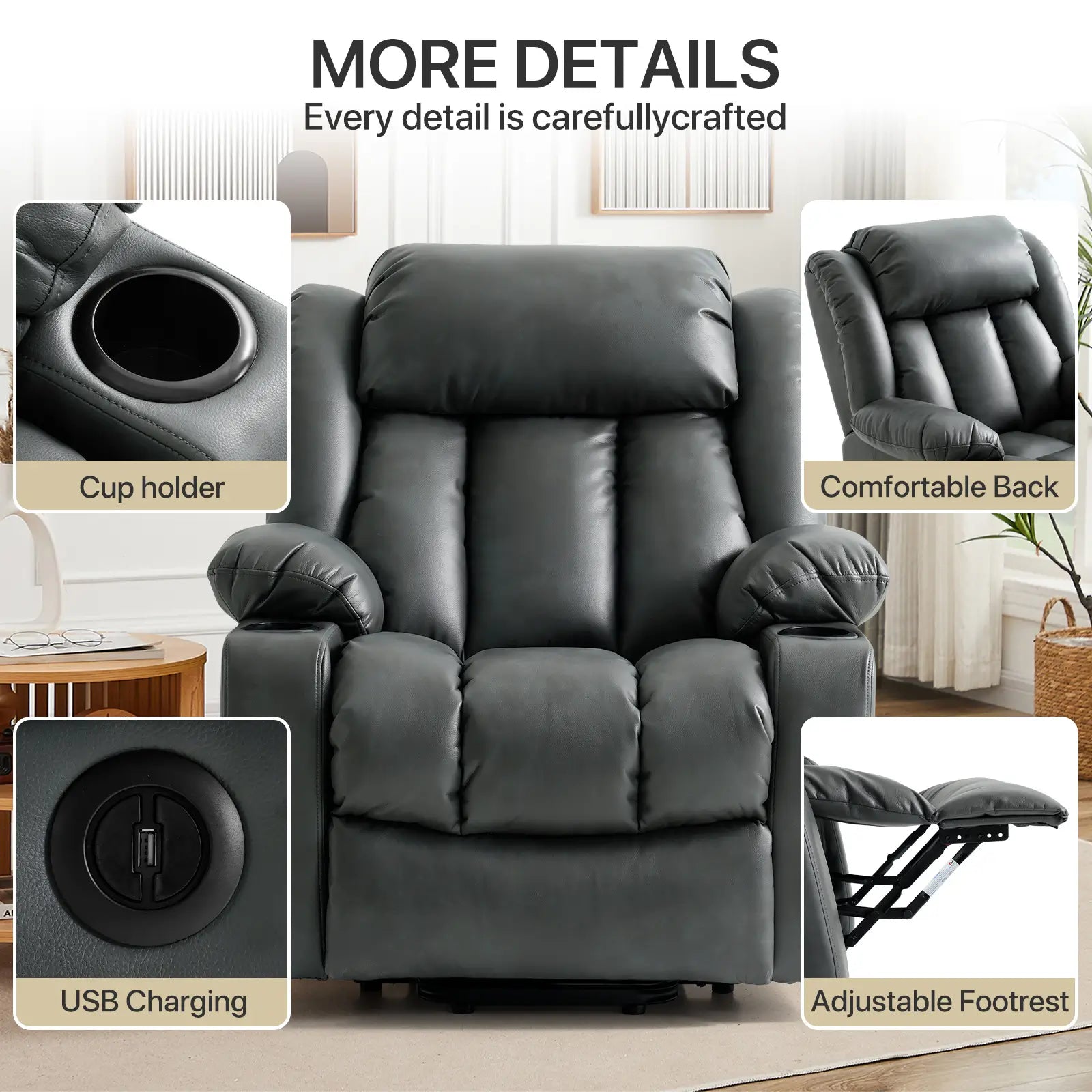 Large Lift Recliner Chair with Heat and Massage More Details#Color_Grey