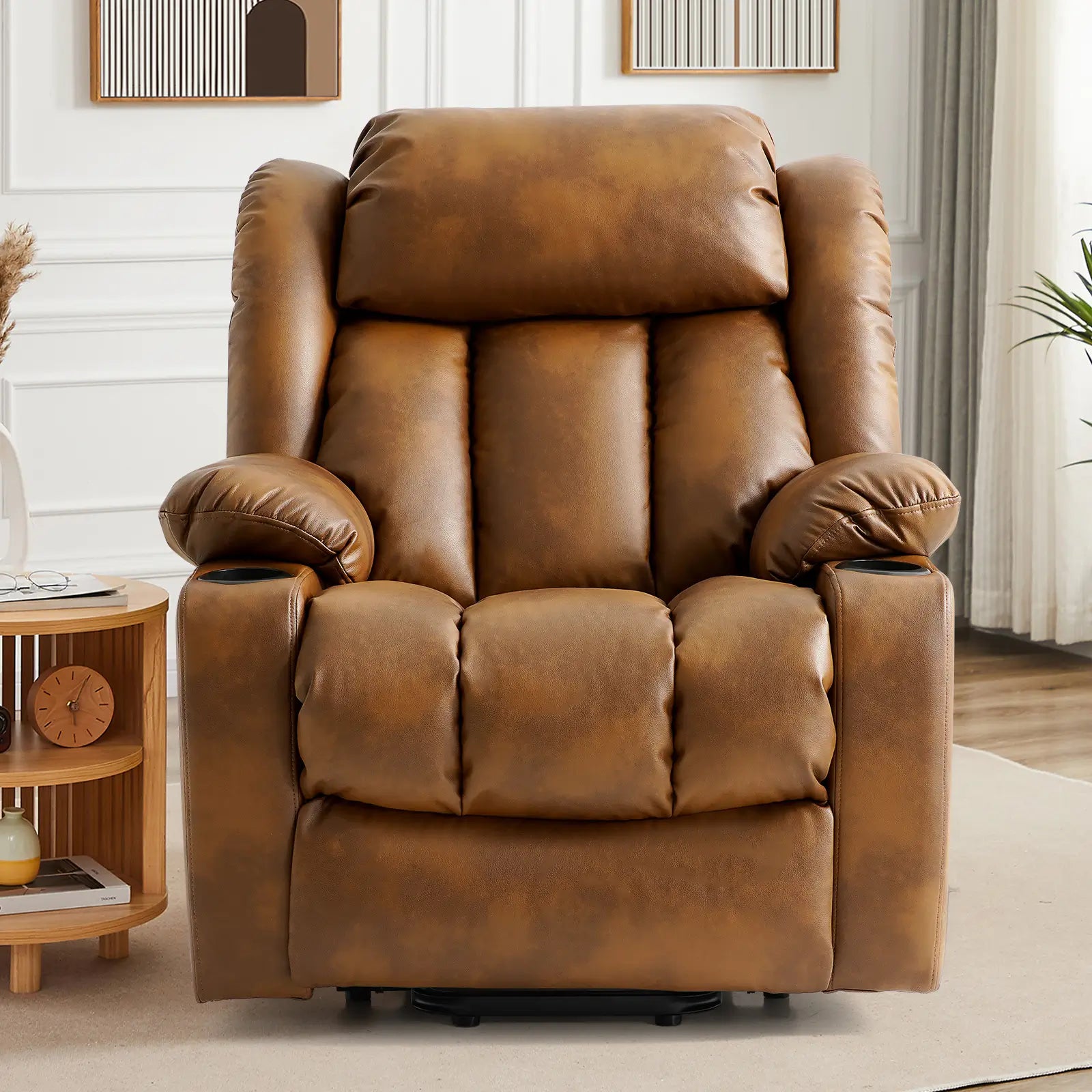 Large Lift Recliner Chair with Heat and Massage#Color_Light Brown