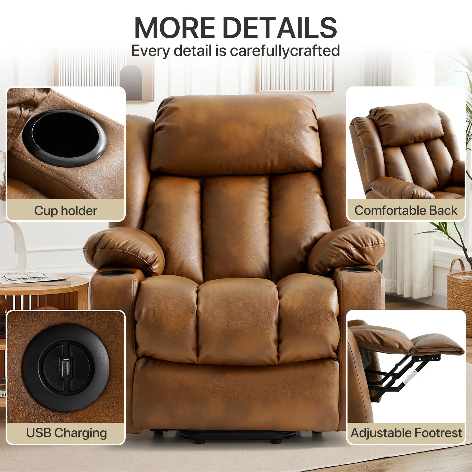 Large Lift Recliner Chair with Heat and Massage More Details#Color_Light Brown