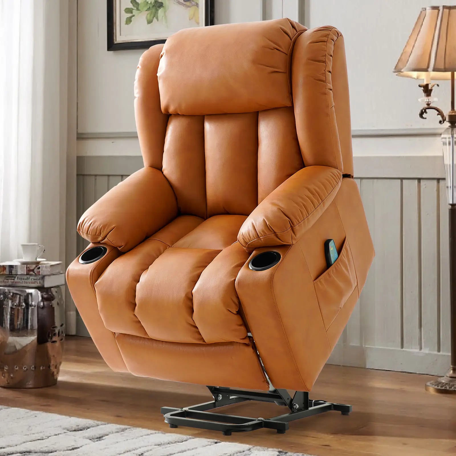 Large Lift Recliner Chair with Heat and Massage lift mechanism#Color_Orange