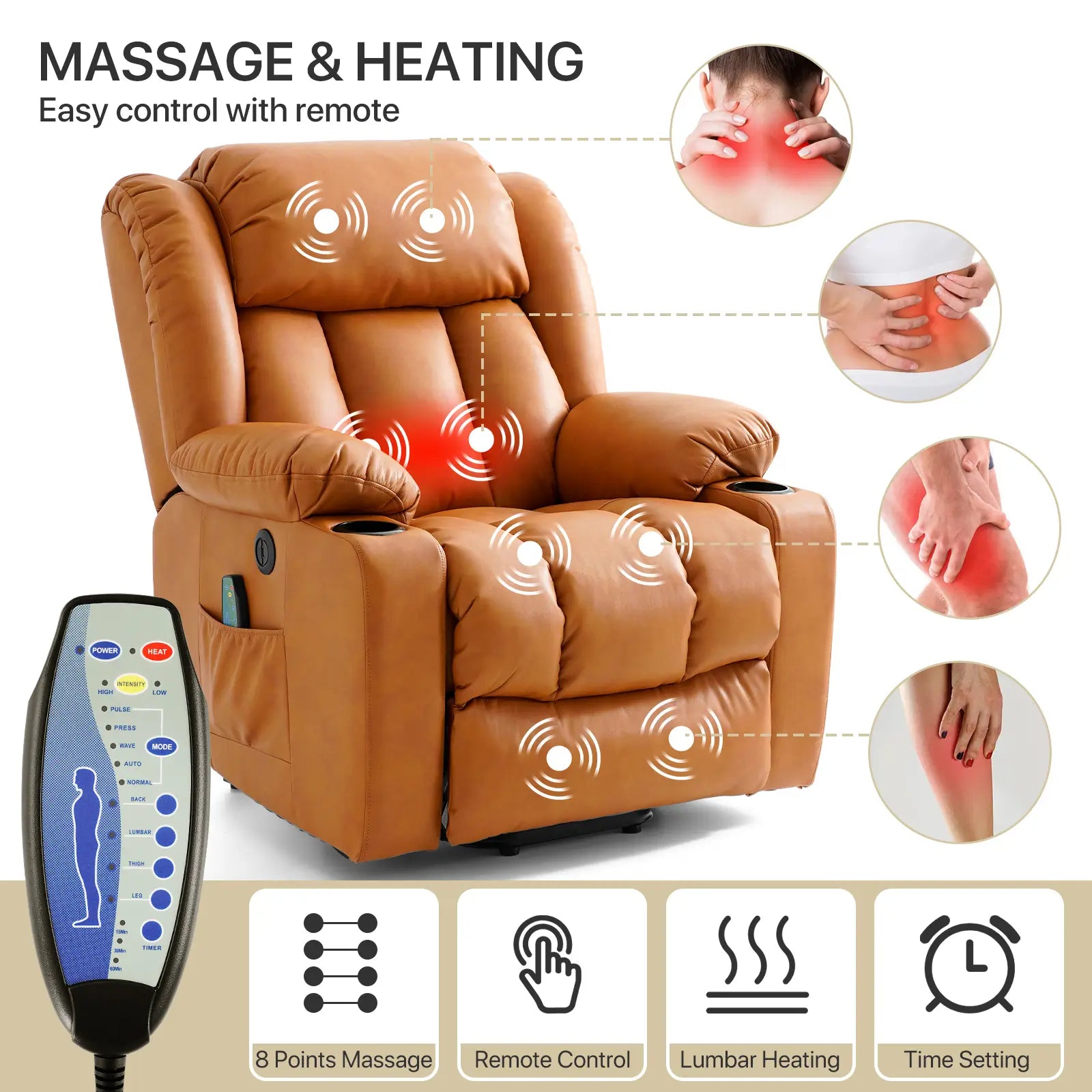 Large Lift Recliner Chair Heating and Massage#Color_Orange